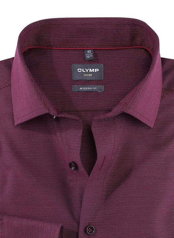 OLYMP, Hemd, Modern Fit, Baumwolle, Extra langer Arm, granat meliert