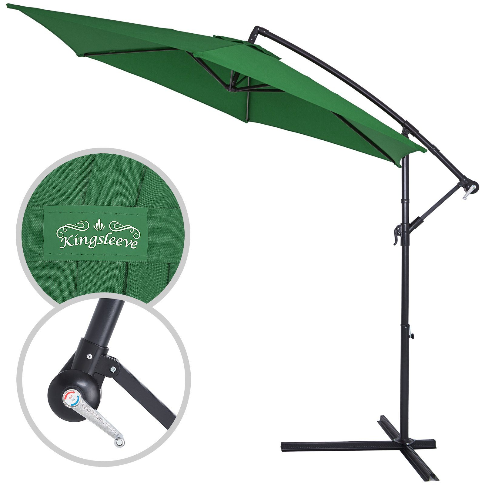 Kingsleeve Sonnenschirm, 300 cm Leichtgängiges Kurbelsystem Individuell Neigbar Kippbar Wasserabweisend Windöffnung für stabilen Stand Robustes Aluminium Stabile Verstrebungen Ampelschirm Gartenschirm Terrassenschirm