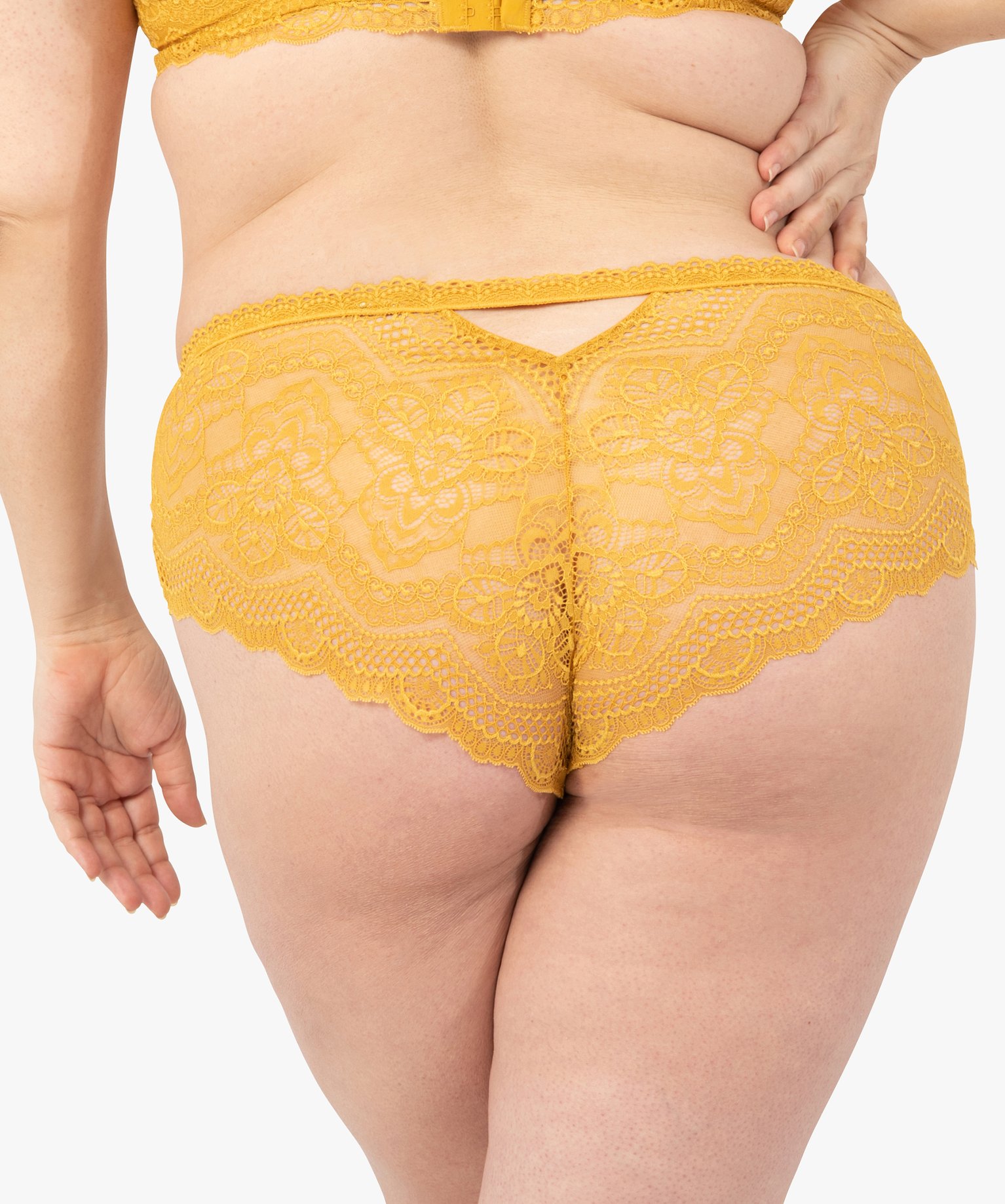Shorty femme grande taille en dentelle jaune | GEMO