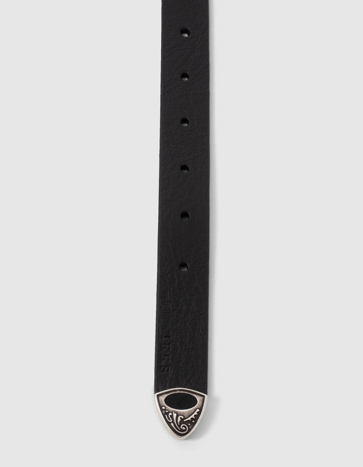 Ceinture noire cuir boucle gravée et chaînes Femme