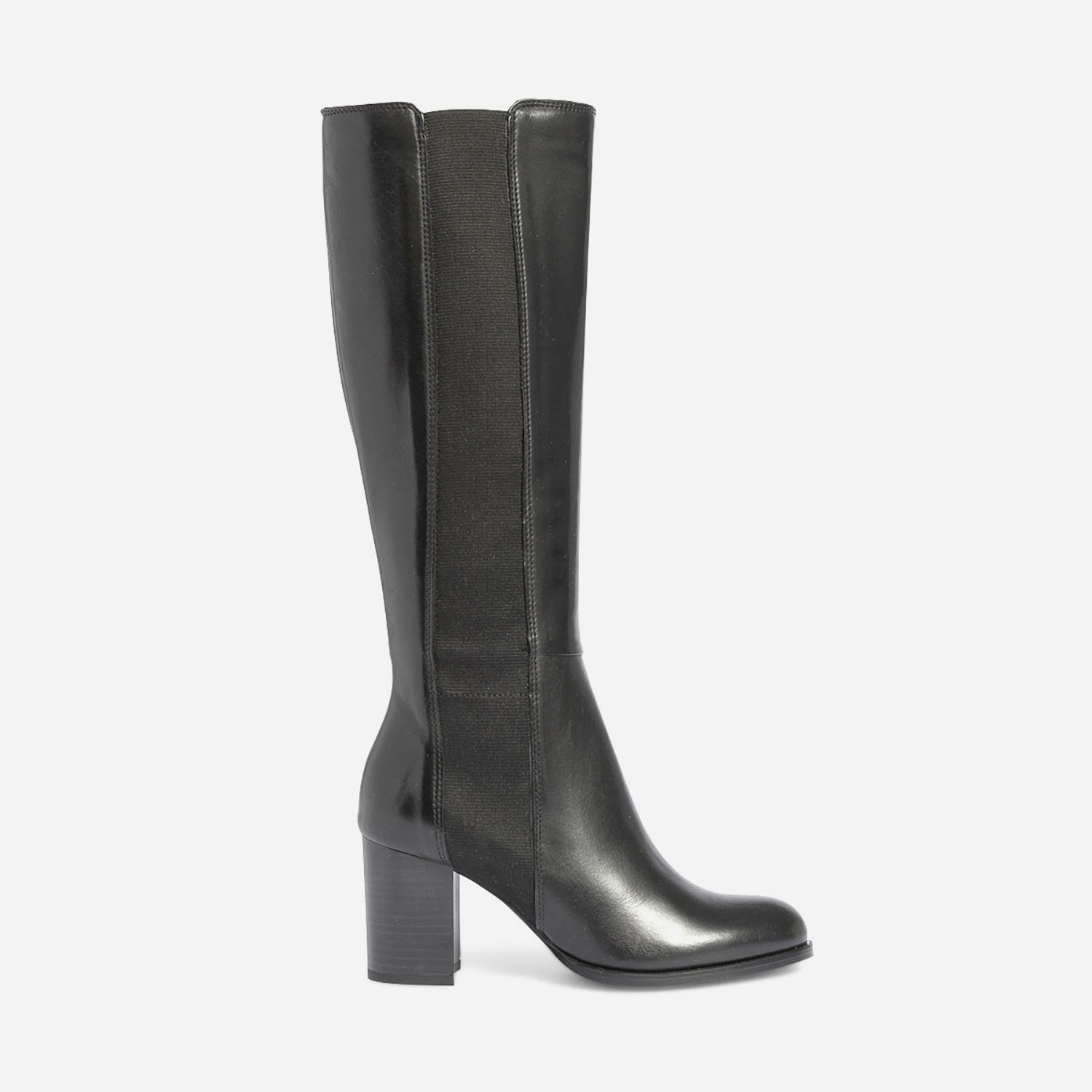 Botte noire en cuir éco-conçu avec large élastique latéral
