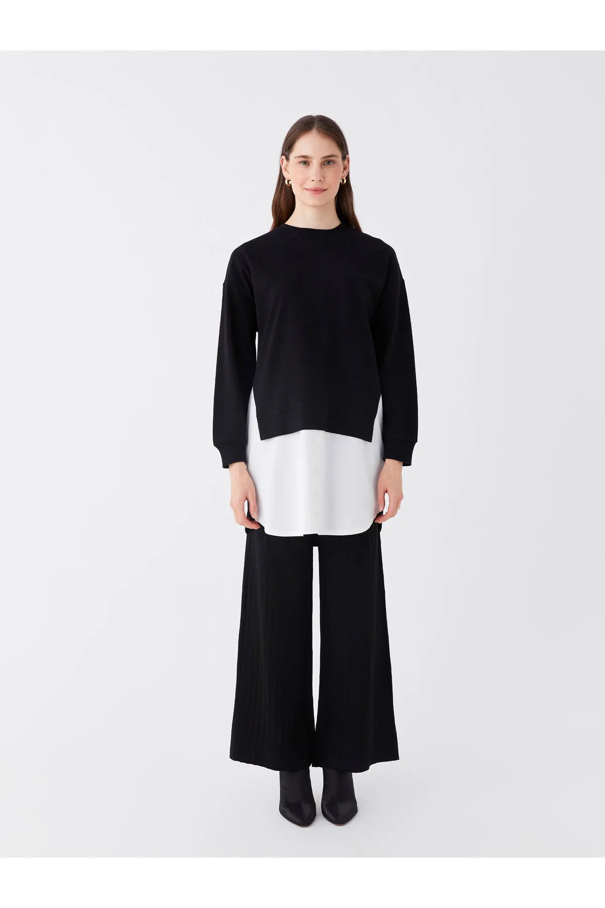 LC Waikiki  Rundhalsausschnitt, einfarbig, langärmelig, Oversize-Damen-Sweatshirt-Tunika