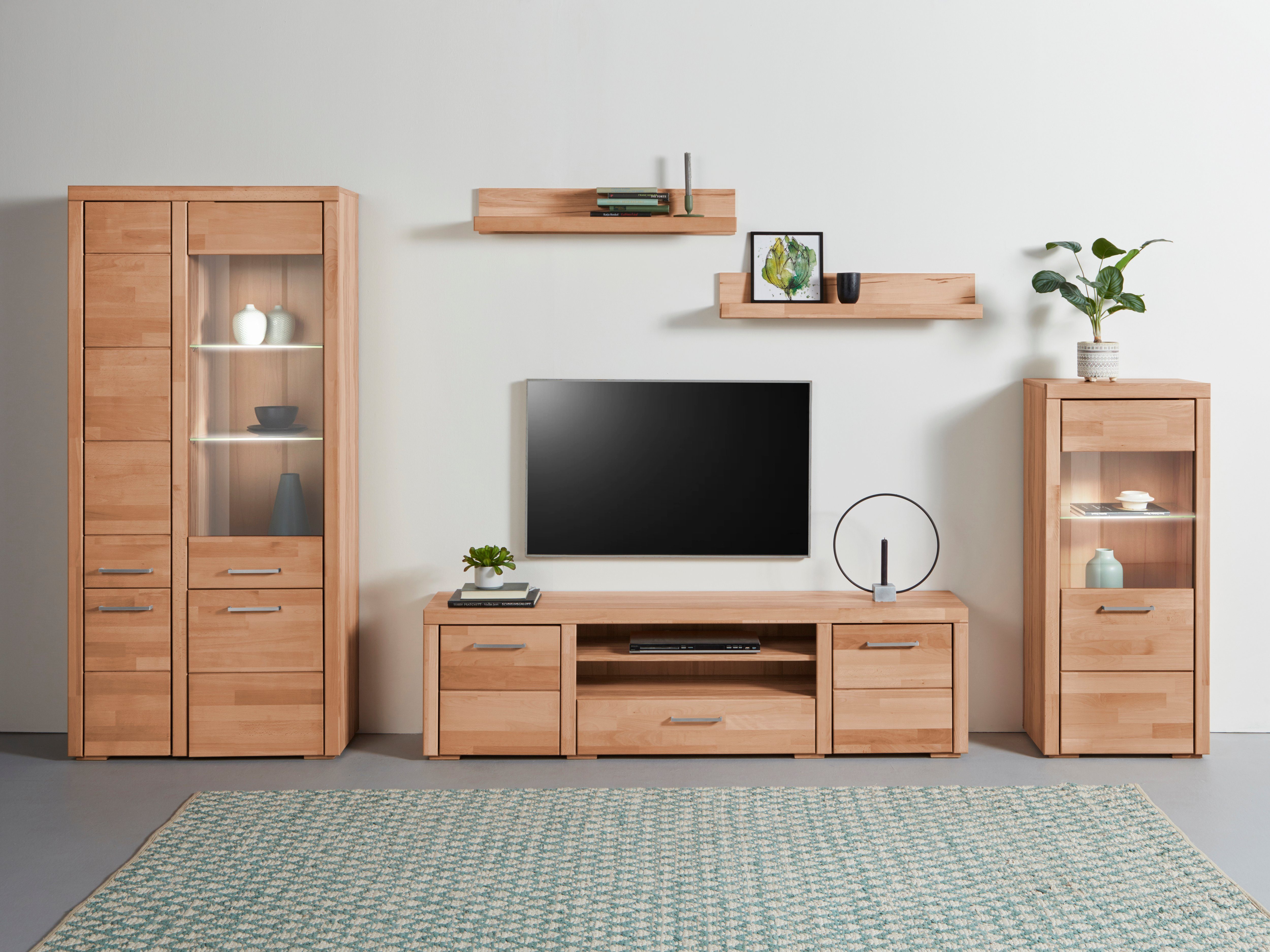 Woltra Wohnwand Falco, (Set, 4-St., 5), Fronten aus Massivholz