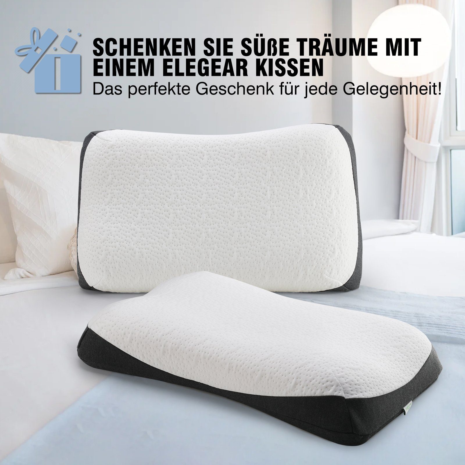 Nackenstützkissen Nackenstützkissen höhenverstellbar für nackenschmerzen und schulter, Elegear, Füllung: Memory-Foam, Bezug: Modalstoff, Rückenschläfer, Seitenschläfer, Bauchschläfer, 60X34cm Kopfkissen, Schlafkissen mit Bezug