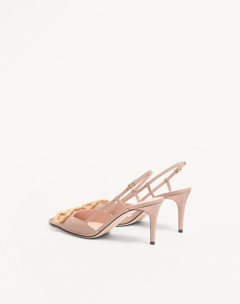 VLogo Signature Slingback Pumps van kalfsleer met sierlijk logo, 80 mm