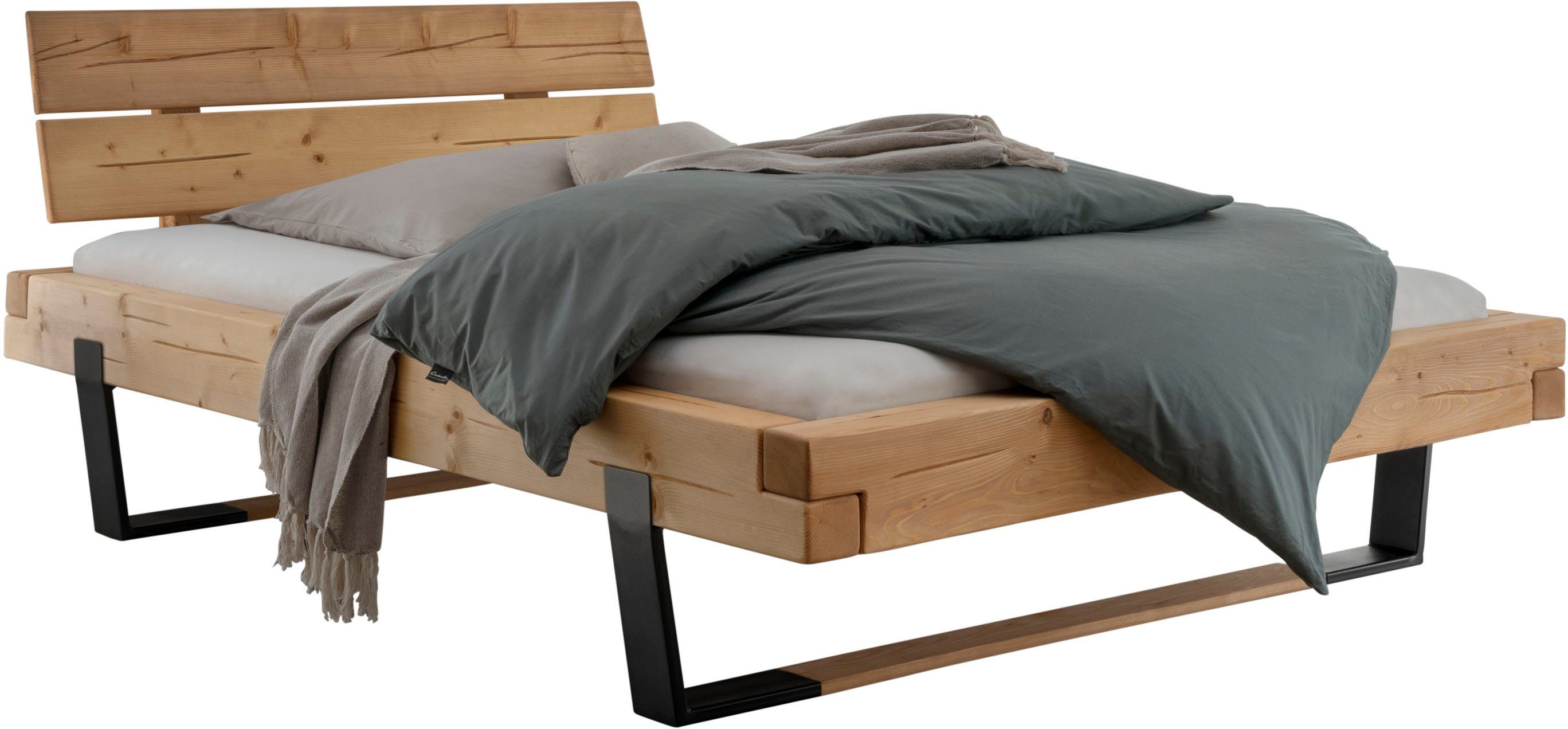 Home affaire Massivholzbett Ultima, aus Holz in Balken-Optik mit Holz/Metall Kufe
