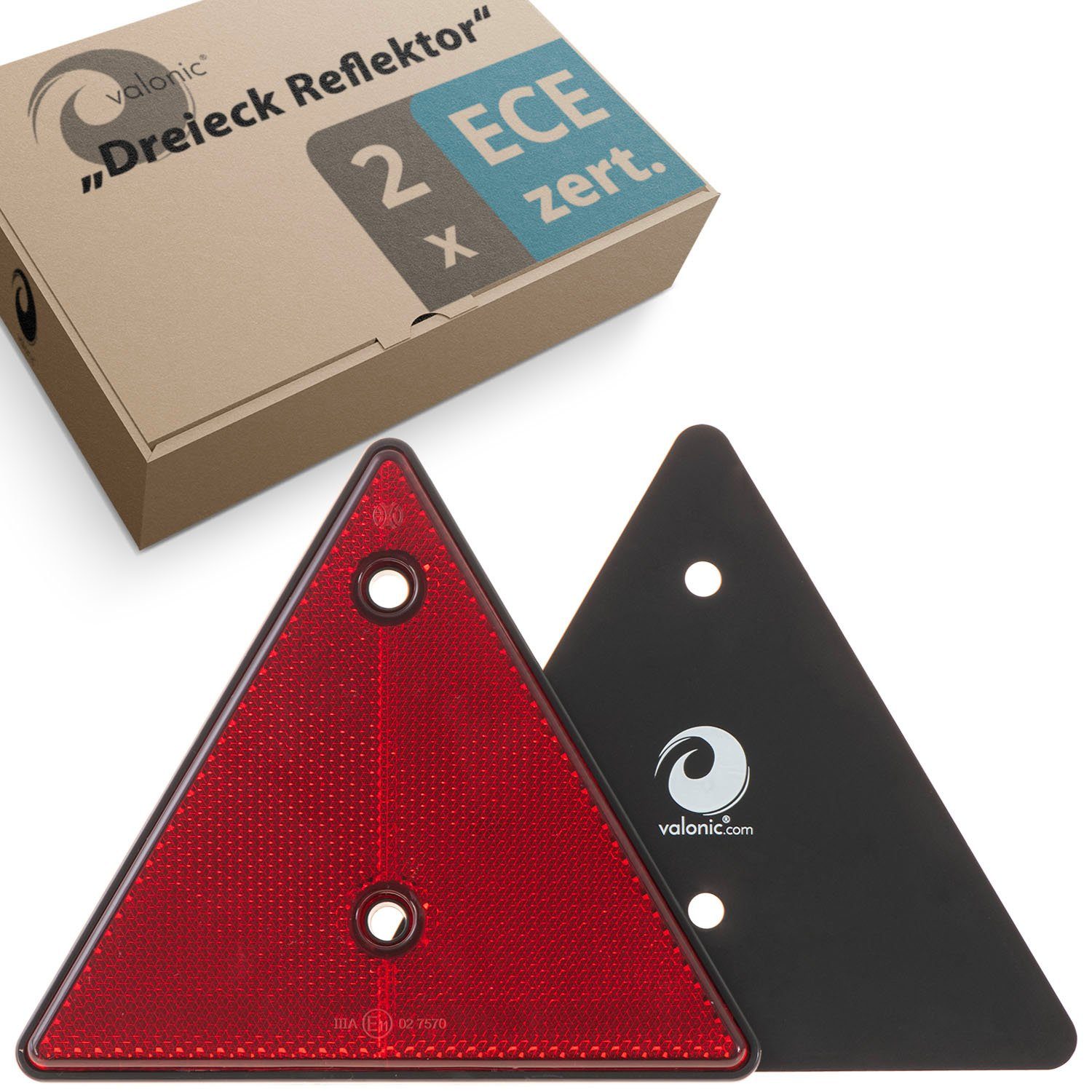 valonic Motorradanhänger Dreieckrückstrahler, Anhängerreflektor, E11 Prüfzeichen, 2 Stück