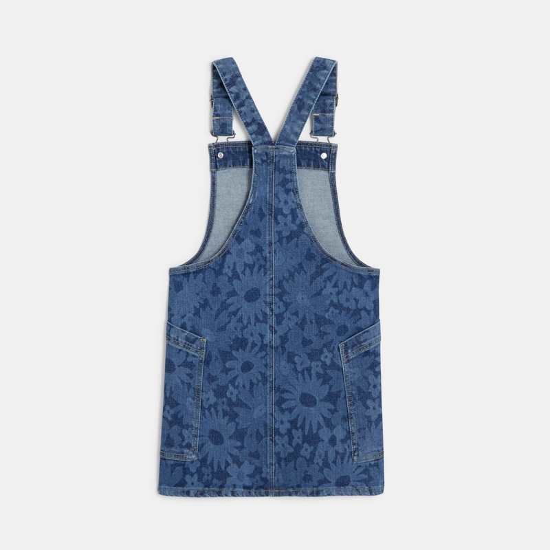 Robe salopette fille en jean fleuri bleue Catimini