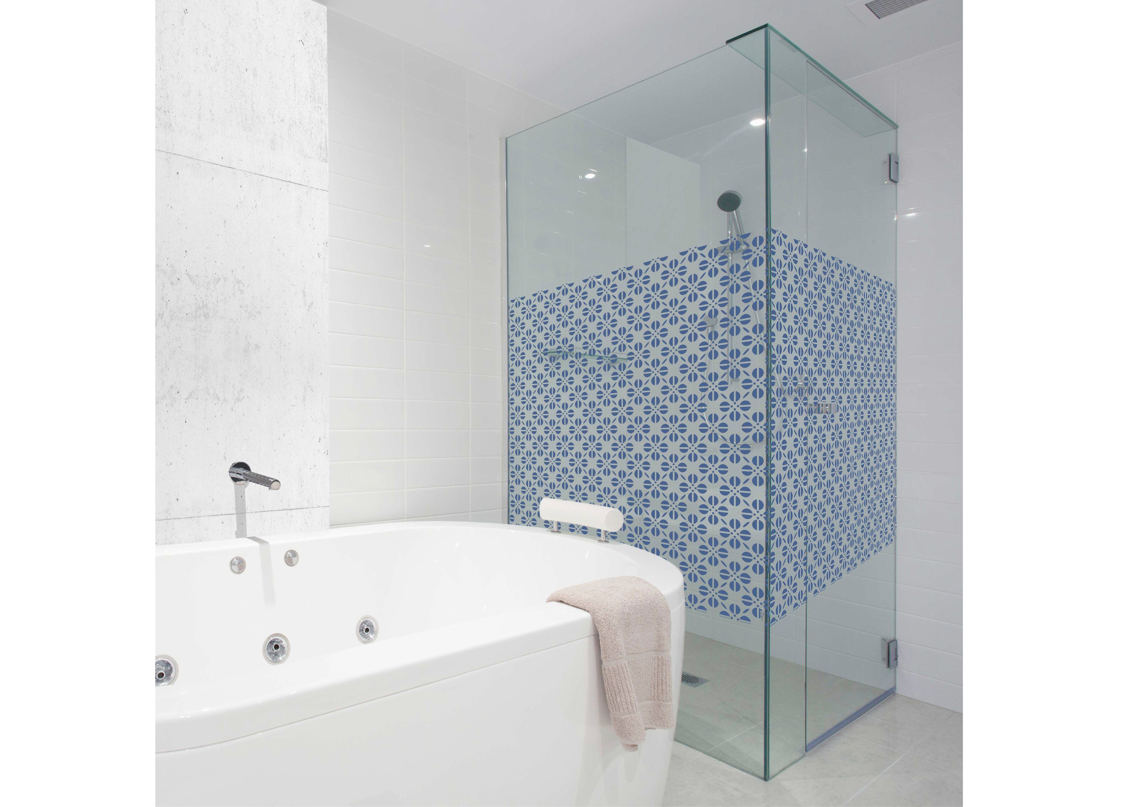 Fensterfolie Look Grafik Blumenmuster blau, MySpotti, halbtransparent, glatt, 90 x 100 cm, statisch haftend