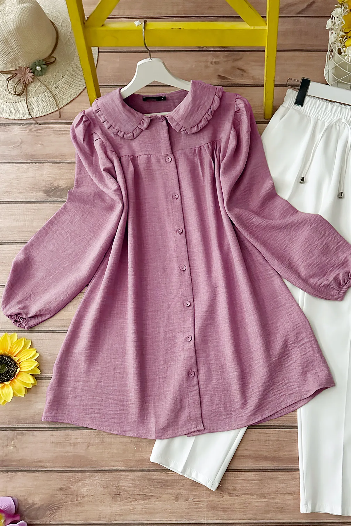MODAQU  Baby Kragen Plissee Shirt Rose Dried