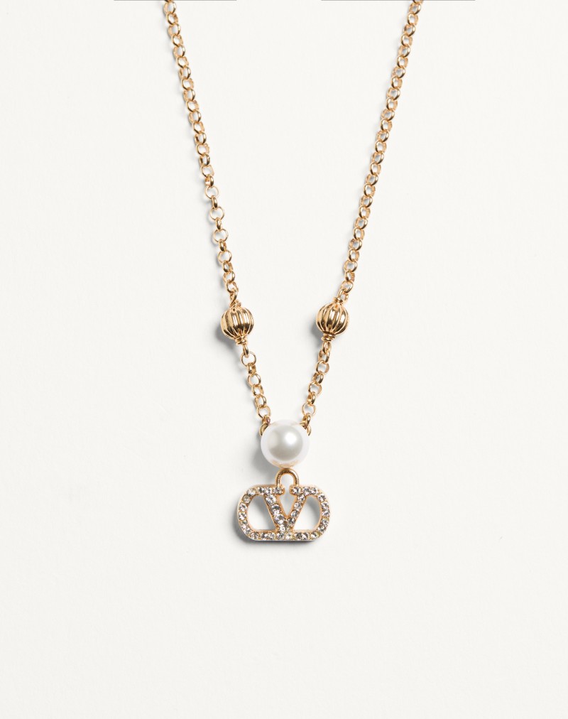 Colar com a assinatura VLogo em metal, pérola e cristais Swarovski®