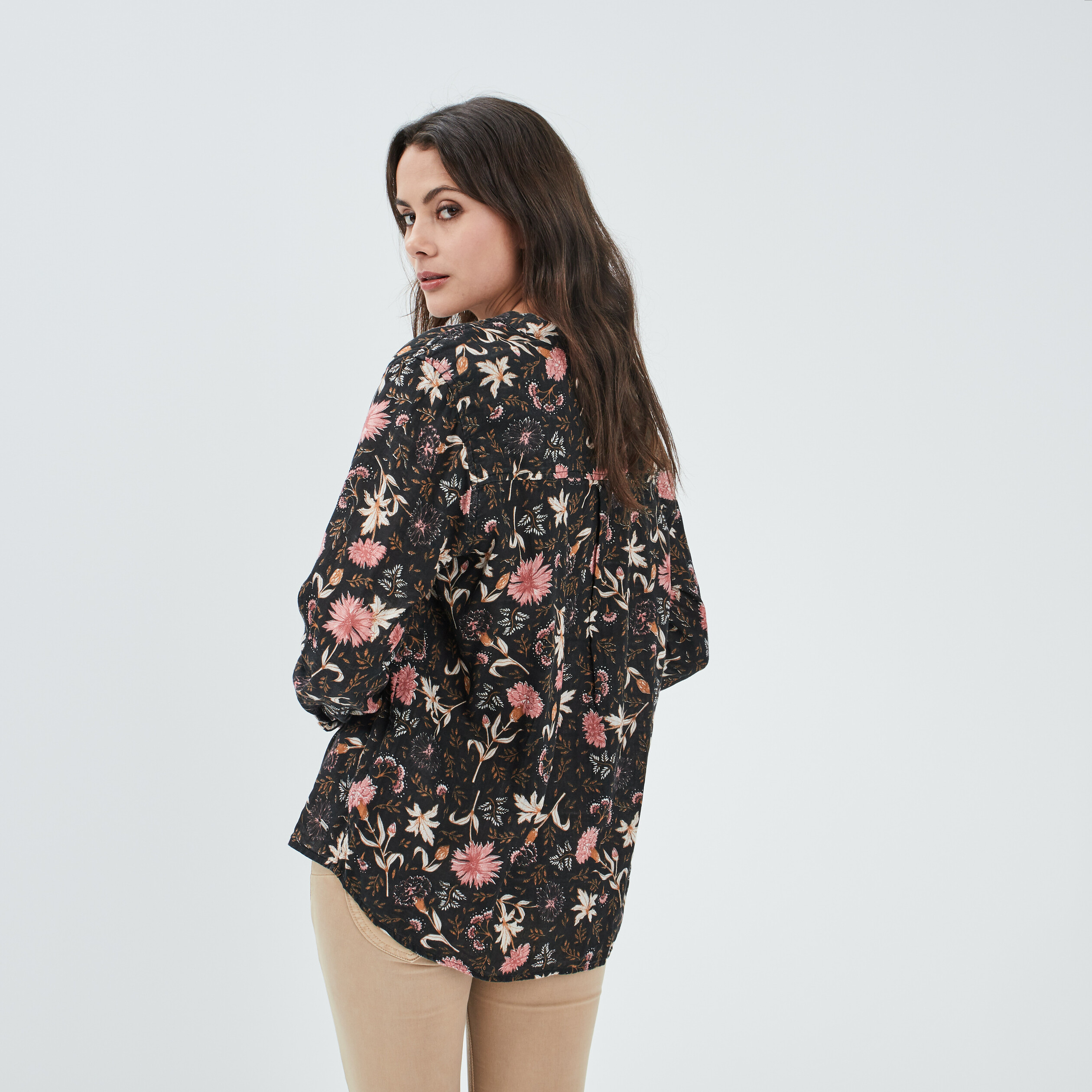 Chemise manches longues retroussables gris fonce femme | La Halle