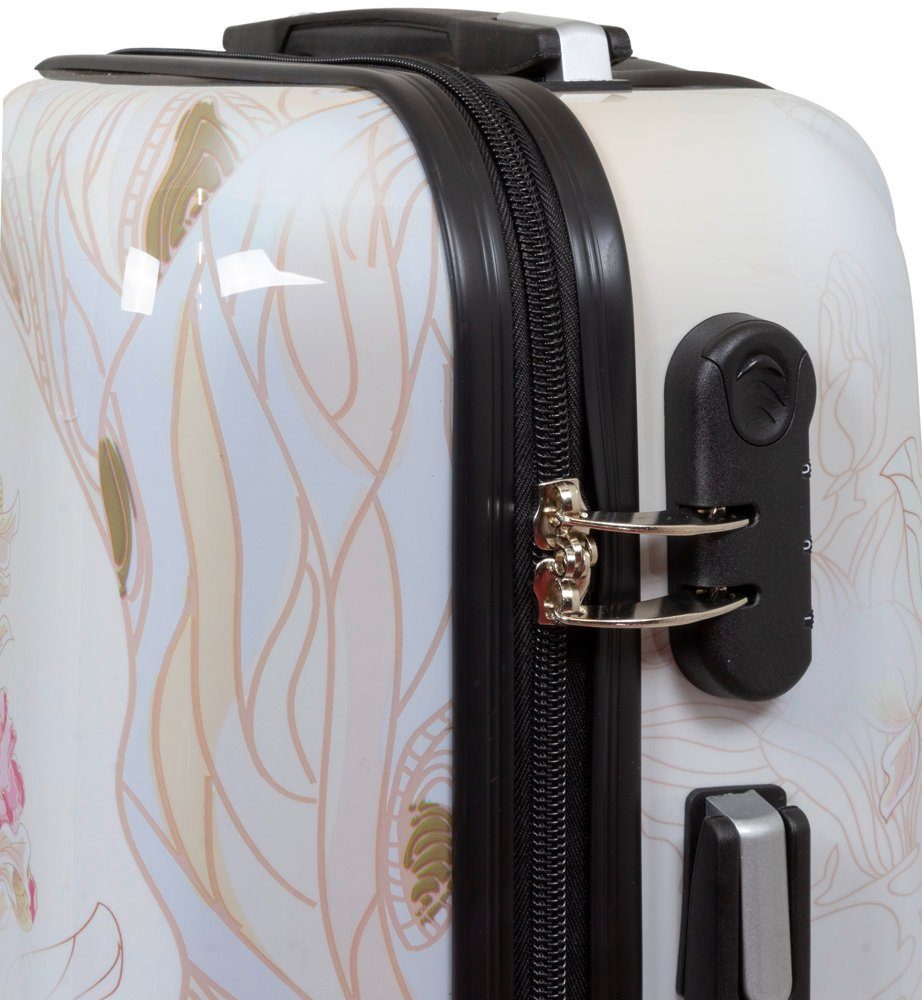 Trendyshop365 Hartschalen-Trolley Butterfly beige, bunter Reisekoffer mit Motiv, 3 Größen, 4 Rollen, Zahlenschloss, Dehnfalte, Schmetterling