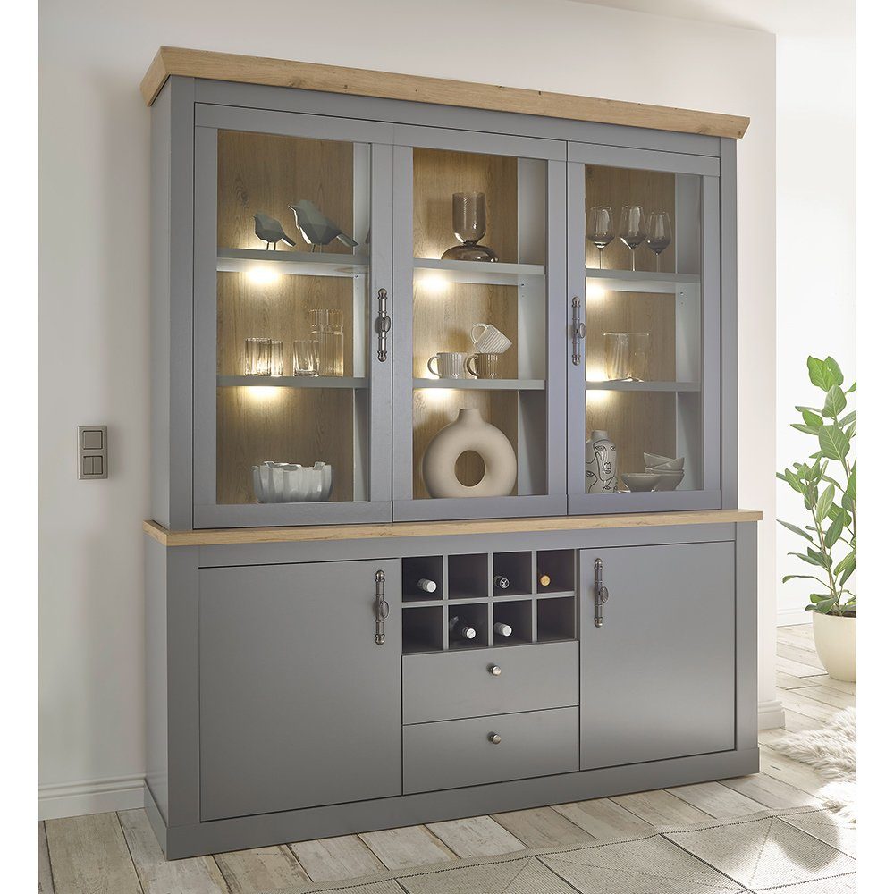 Lomadox Buffet CHATHAM-61 Landhaus Esszimmer in grau mit Artisan Eiche Nb., B/H/T 183/206/44 cm