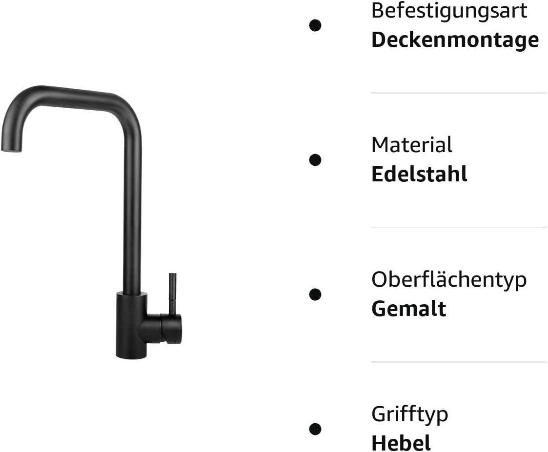 ZMH Waschtischarmatur 3 Stile Edelstahl Mischbatterie 360° Schwenkbar für Küche, Schwarz-Sieben-Förmig