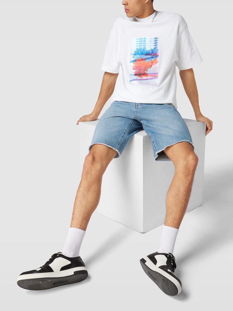 T-Shirt mit Motiv-Stitching Modell 'MOTION' in weiss