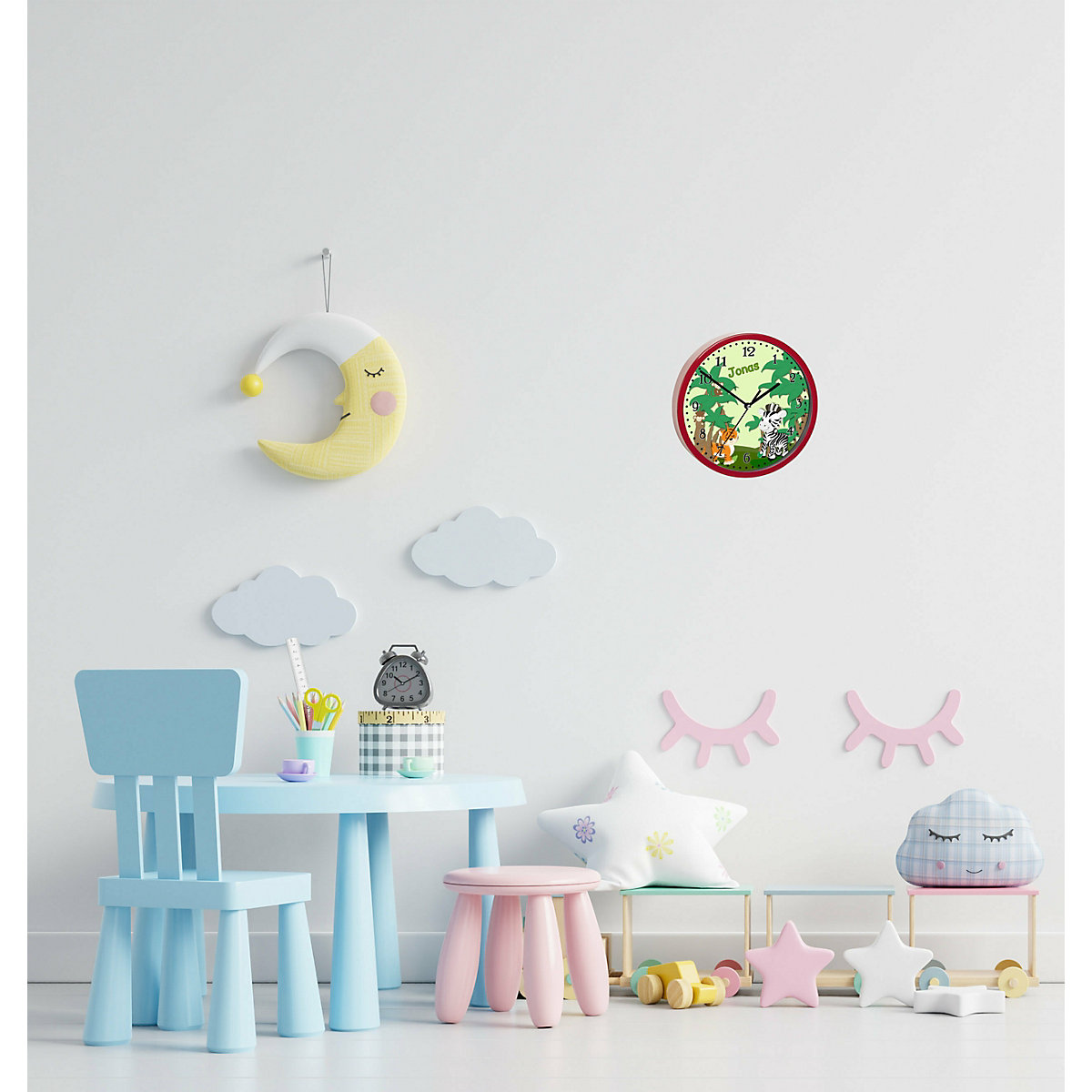 Kinder Wanduhr personalisiert mit Name Safari-Zebra