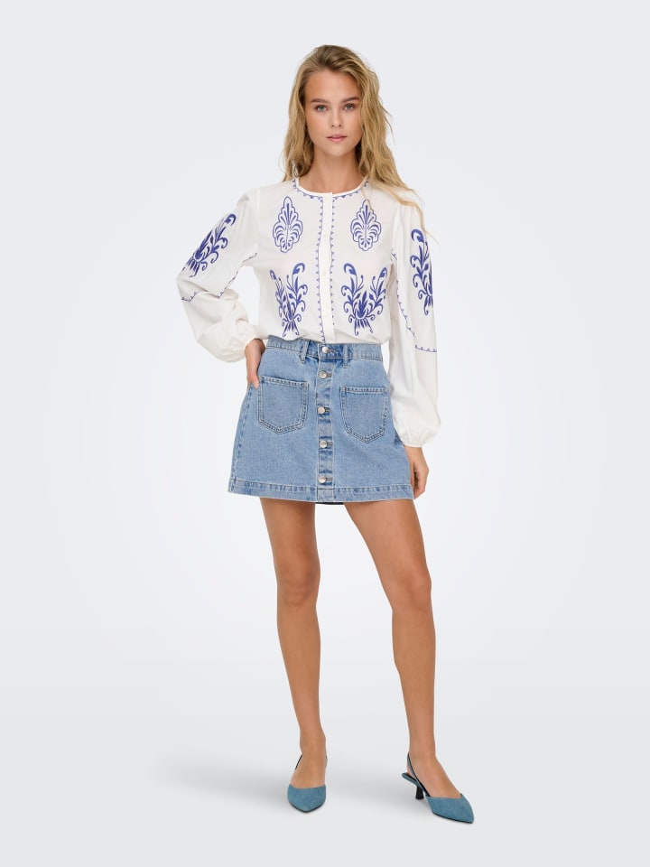 ONLY Jeans-Minirock mit Knopfleiste und Taschen in Hellblau günstig kaufen