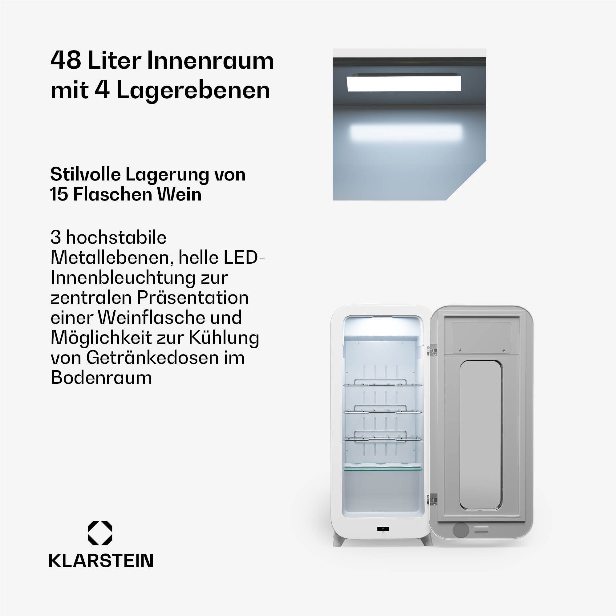 Klarstein Weinkühlschrank Shirley 15 Uno, für 15 Standardflaschen á 0,75l,Wein Flaschenkühlschrank Weintemperierschrank Weinschrank Kühlschrank