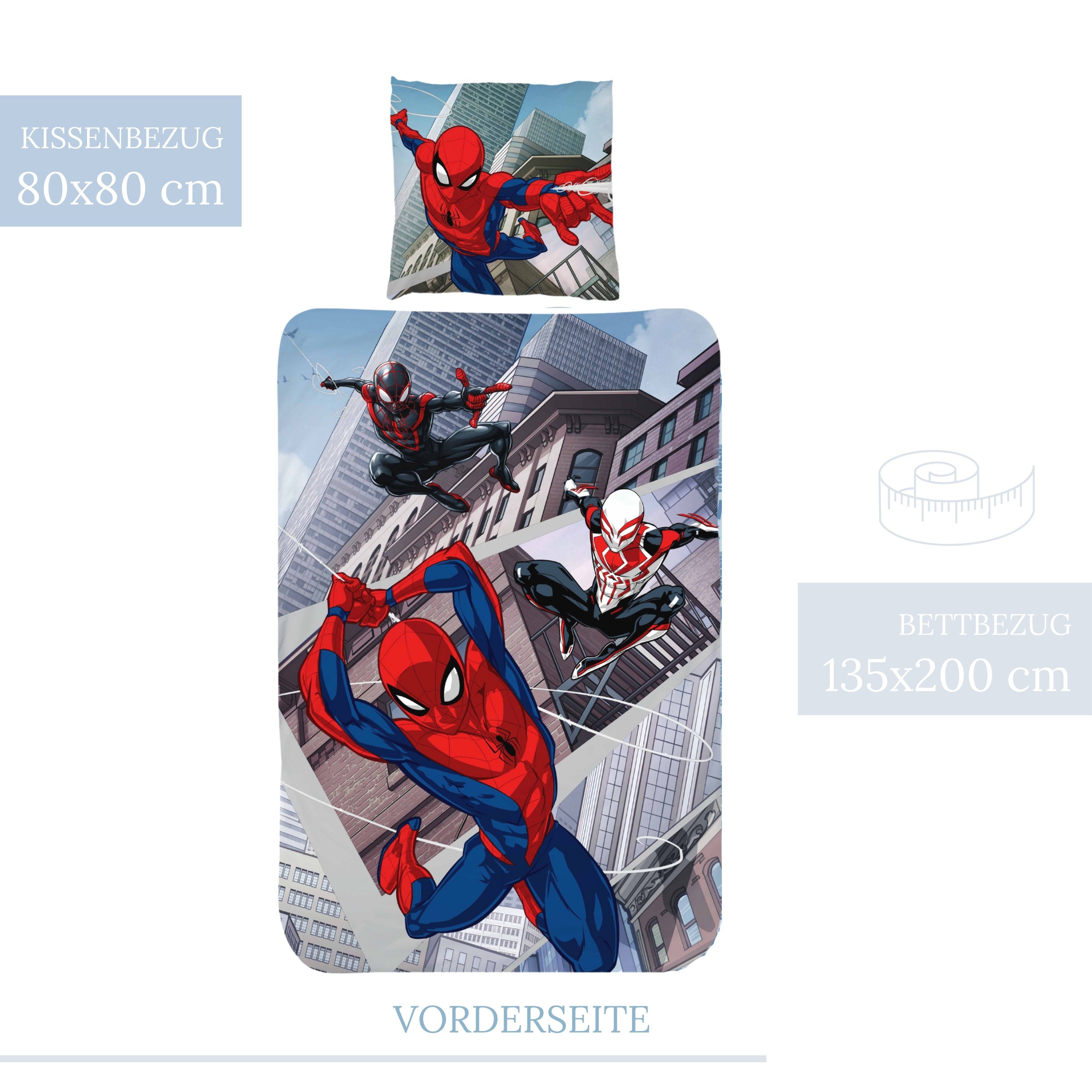 Bettwäsche Spiderman Marvel 135x200 + 80x80 cm, 100 % Baumwolle, MTOnlinehandel, Renforcé, 2 teilig, Jungen Kinderbettwäsche mit Reißverschluss