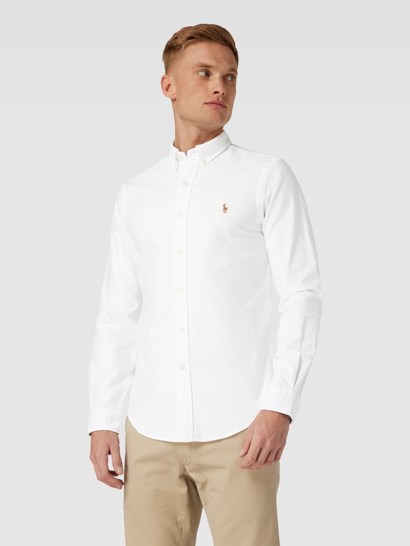 Slim Fit Freizeithemd mit Button-Down-Kragen in weiß