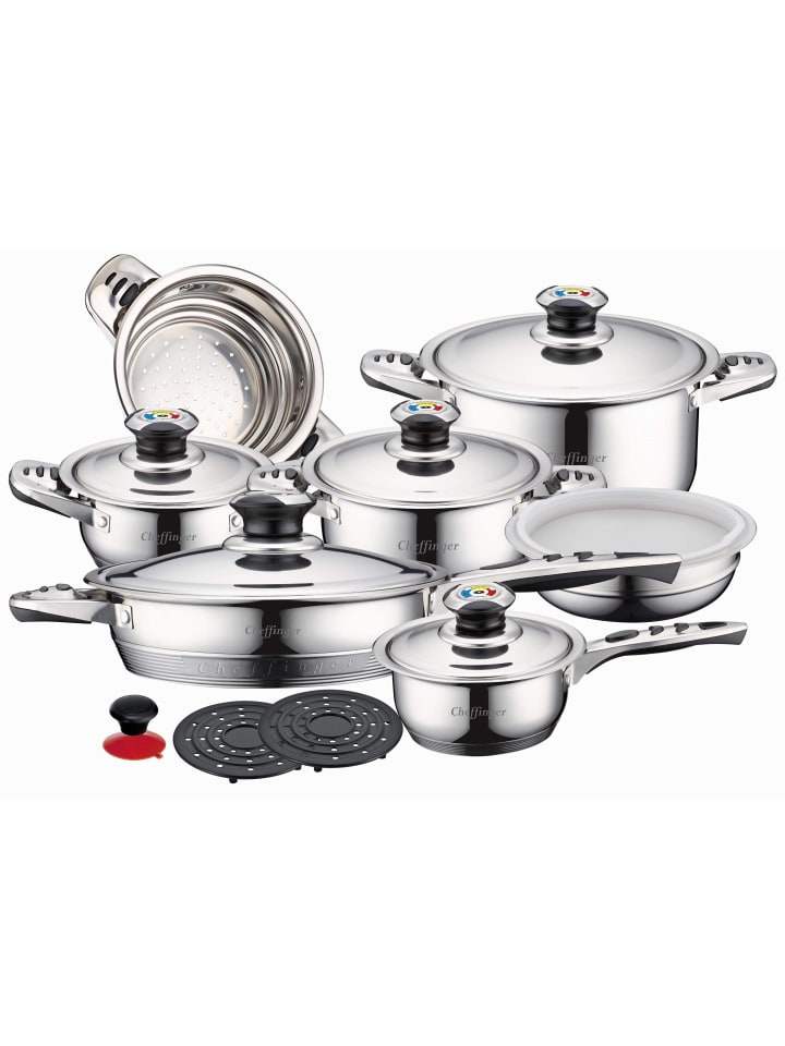 COFI 1453 Cheffinger 16-Teilig Kochtopf Set Kochtöpfe Topf Kochtopfset Edelstahl in Grau günstig kaufen onesize