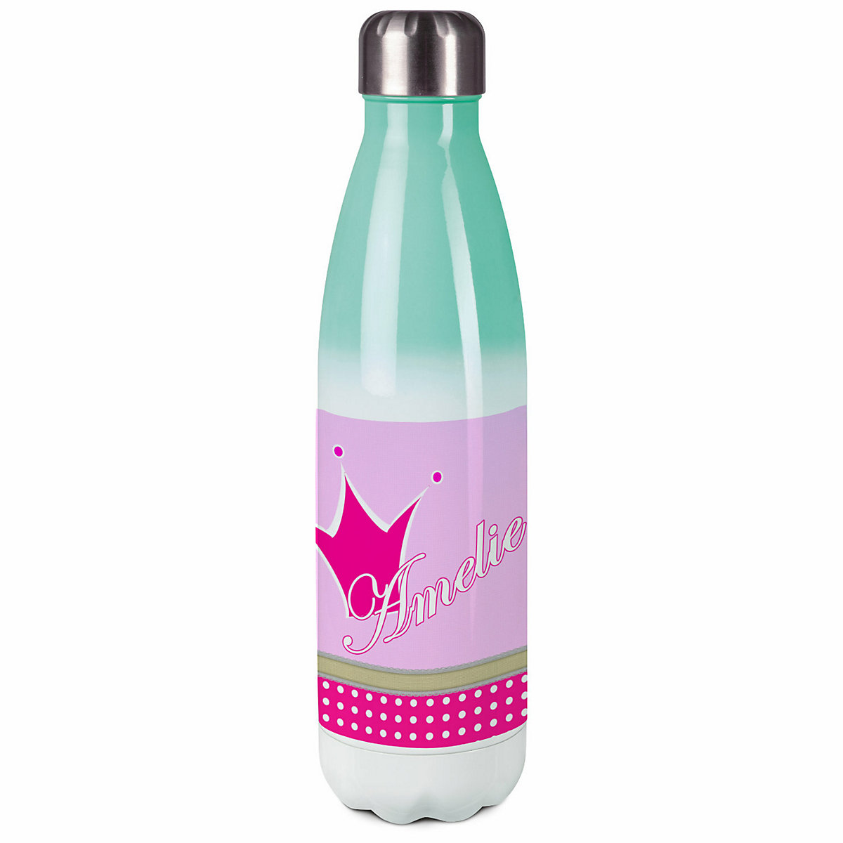 Edelstahl Kinder Thermoflasche / Trinkflasche bunt Krone Farbe pink Spülmaschinenfest, Auslaufsicher, Bruchfest, Doppelwandig, Für Heißgetränke geeignet, Mit Deckel, Isoliert