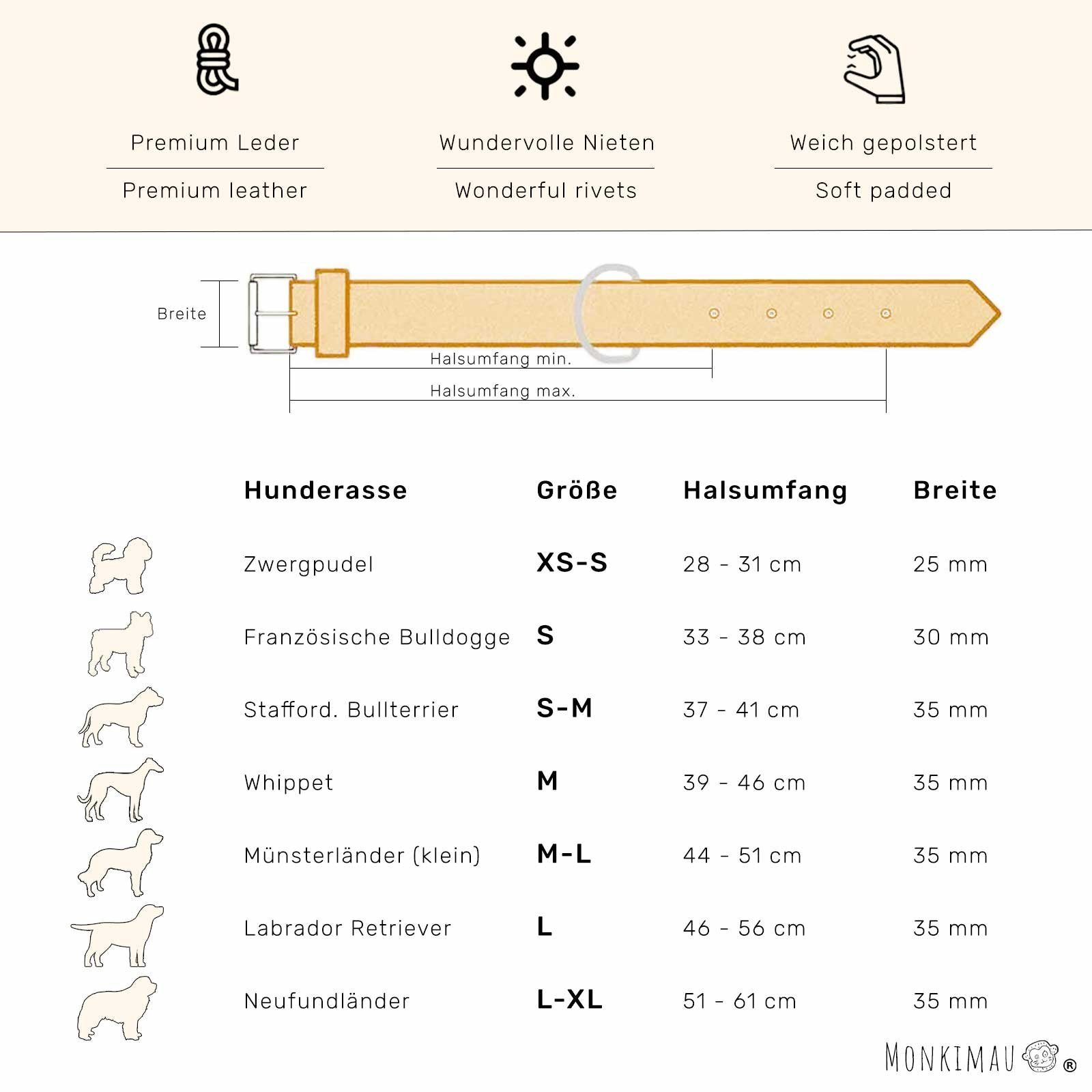 Monkimau Hunde-Halsband Hundehalsband aus Leder mit Nieten, Leder