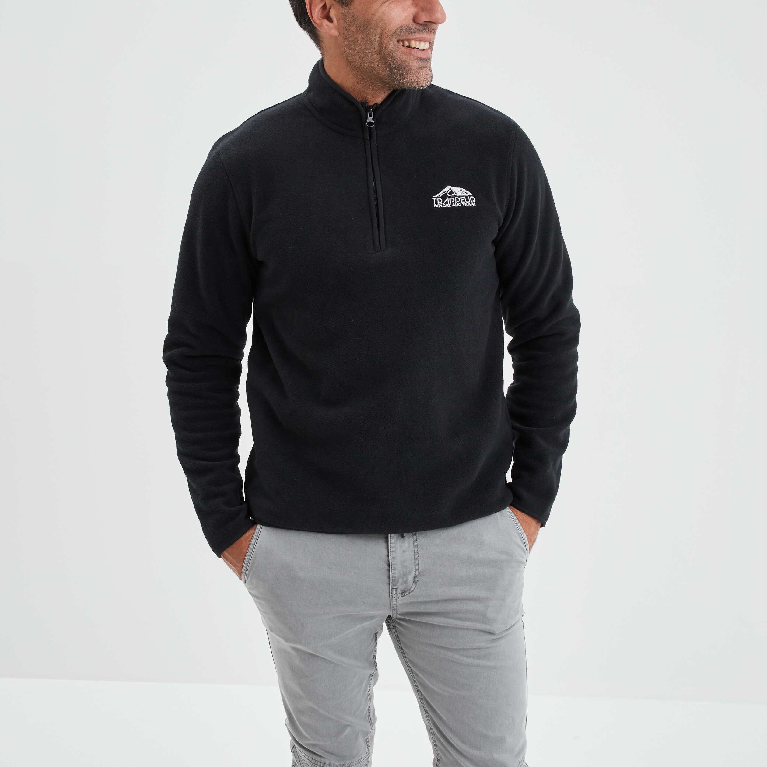 Sweat polaire camionneur Trappeur noir homme | La Halle