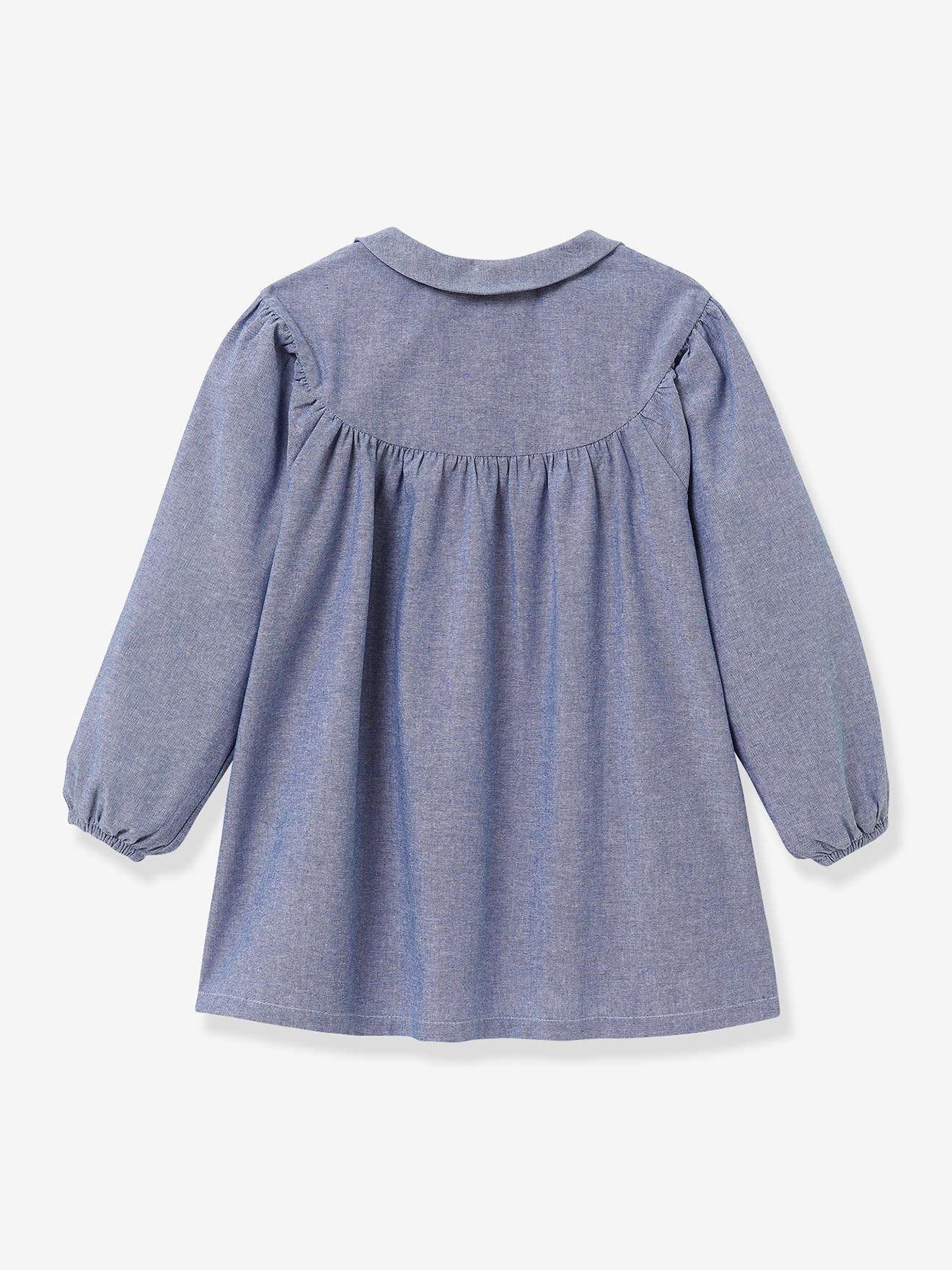Tablier fille CYRILLUS col Claudine bleu chambray