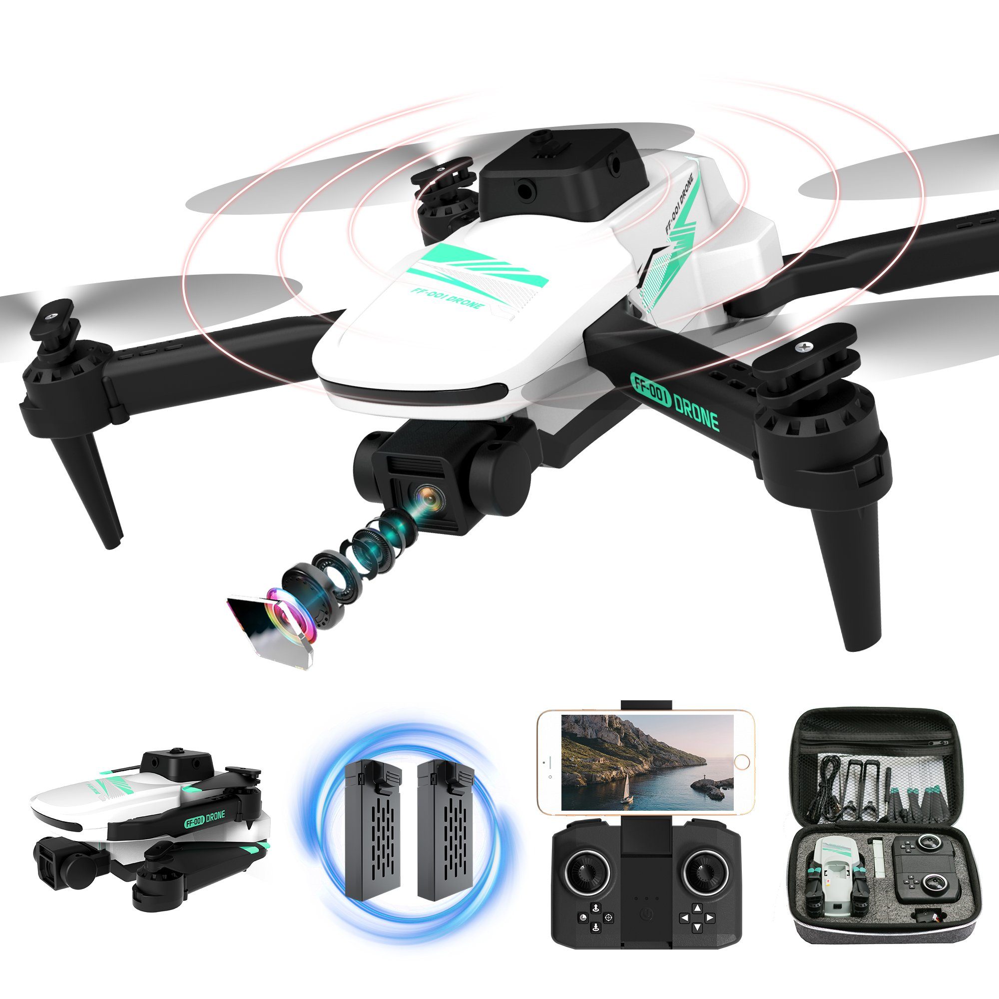 TizzyToy Drohne, Spielzeug, App-Steuerung, 360-Grad-Hindernisvermeidung Spielzeug-Drohne (4K-Kamera, Three speed modes: low, medium and high (indoor, outdoor, play),Air pressure height setting, optical flow positioning, Gestensteuerung, 3D FlipFoldab