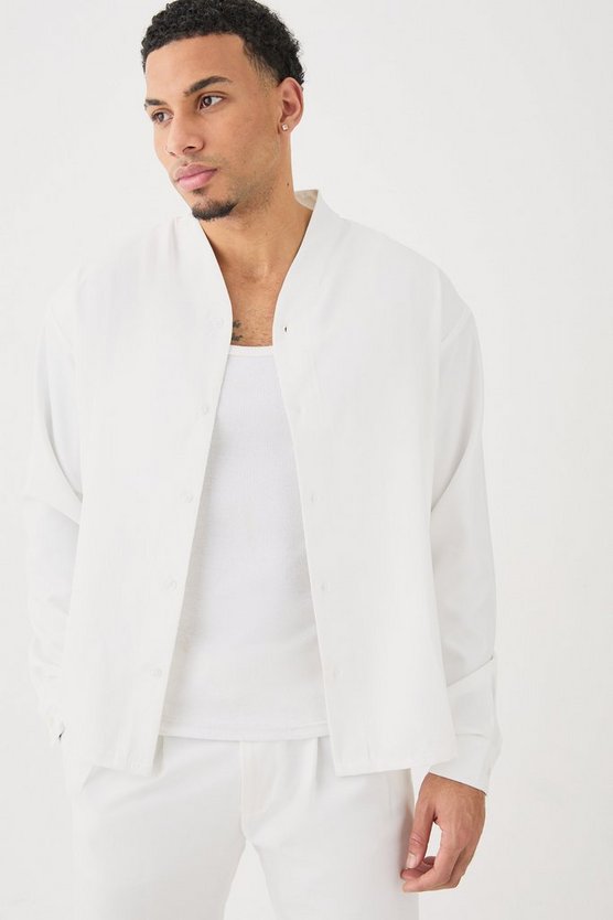 Kastiges kragenloses Twill-Hemd