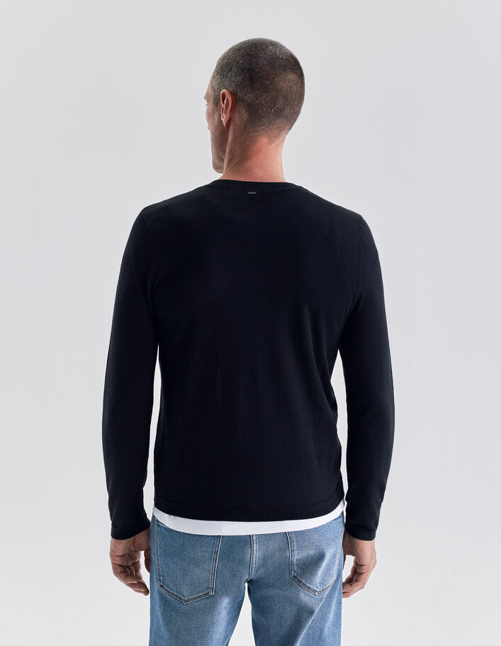 Pull noir tricot à col tunisien Homme