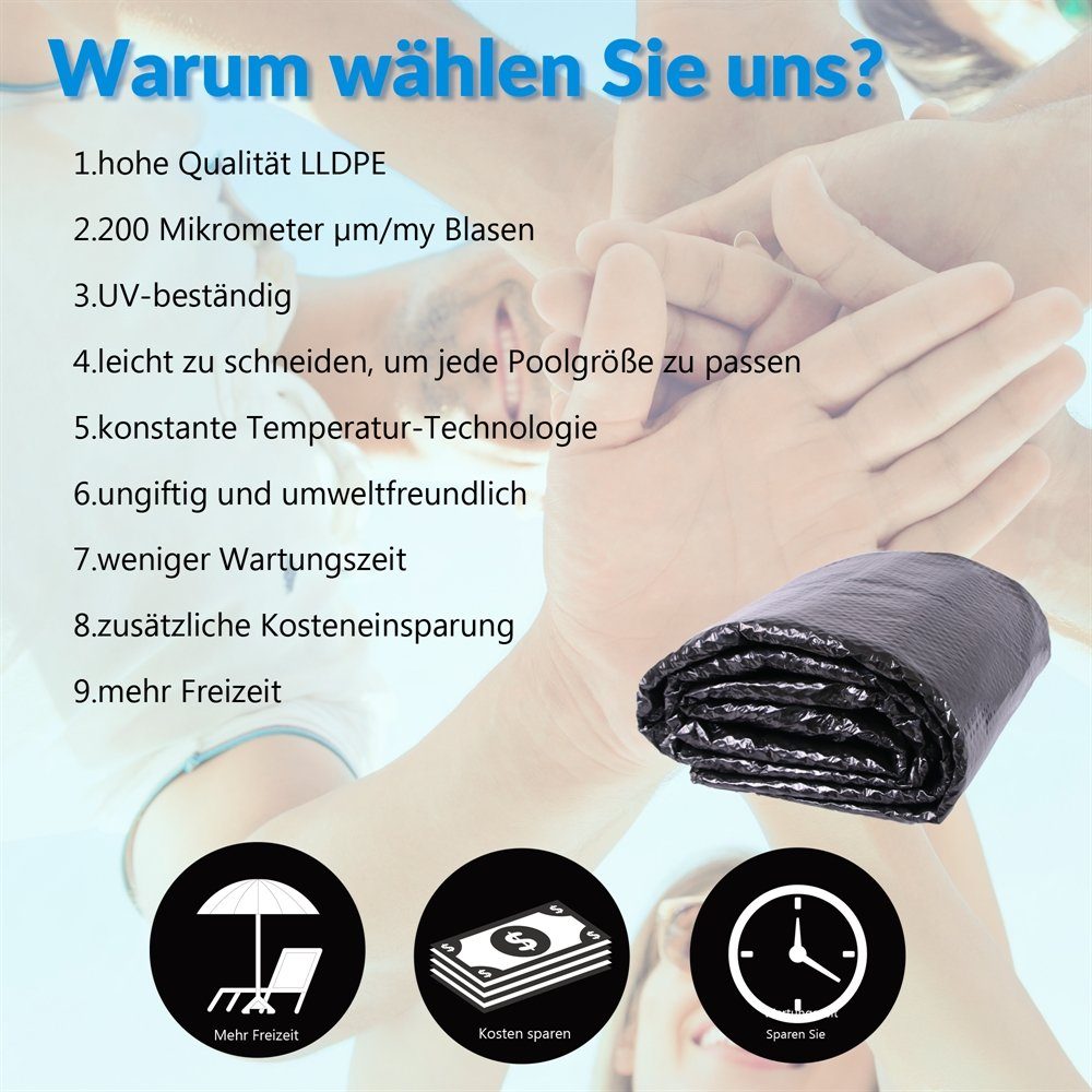 Mucola Pool-Abdeckplane Solarfolie Schwarz Wärmeplane Poolunterlage Bodenschutzplane (Stück), Verhindert Heizkosten