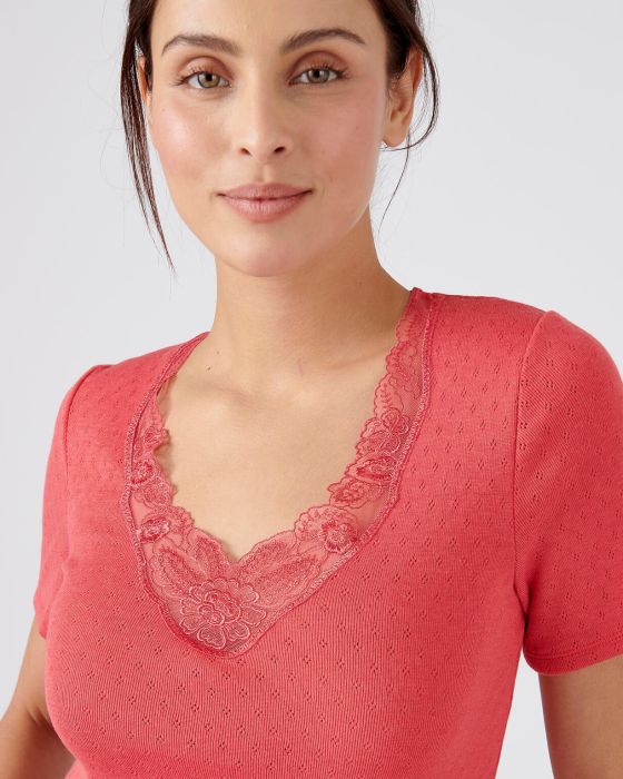 Tee-shirt maille ajourée, guipure à l'encolure Thermolactyl