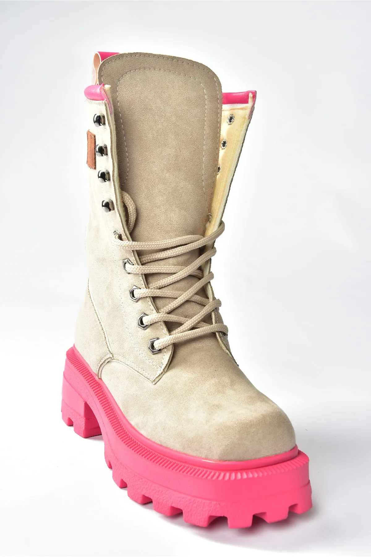 Fox Shoes  Damen-Schnürstiefel aus Wildleder in Haut/Fuchsia L973916002
