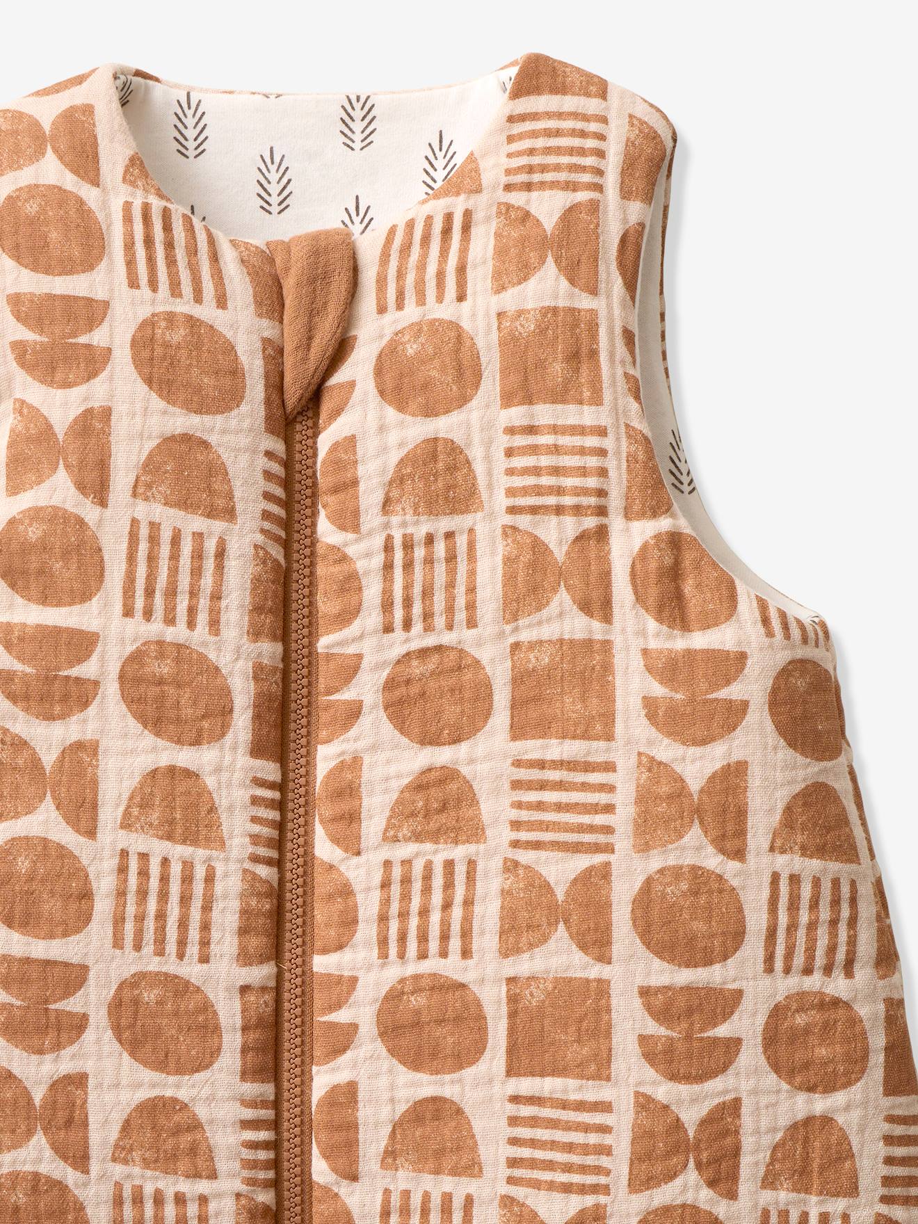 Vertbaudet Ärmelloser Baby Wende-Schlafsack ETHNIC mit Recycling-Polyester - beige bedruckt