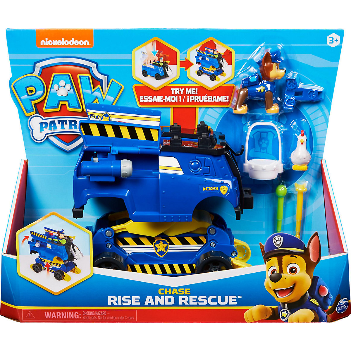 Paw Patrol Chases Rise and Rescue verwandelbares Spielzeugauto mit Actionfiguren und Zubehör, ab 3 Jahren, Polizeifahrzeug, Kinderspielzeug