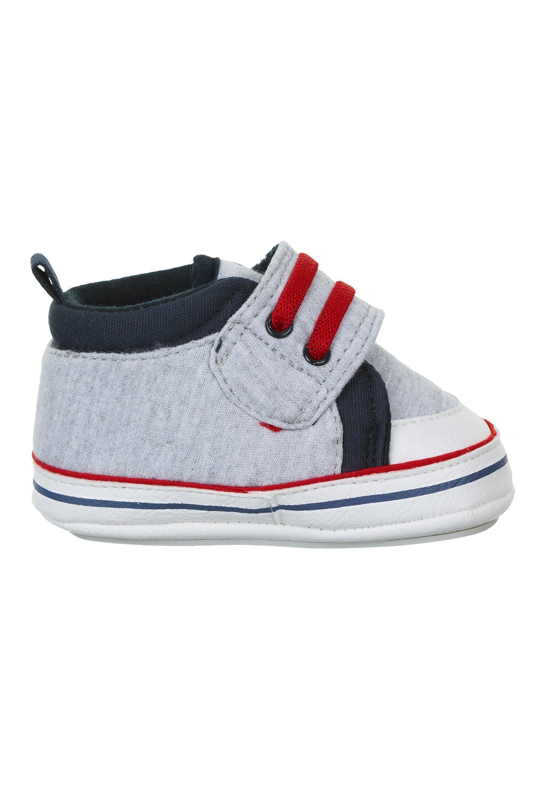 Babyschuh aus Baumwollstoff in Silber mit Paspel