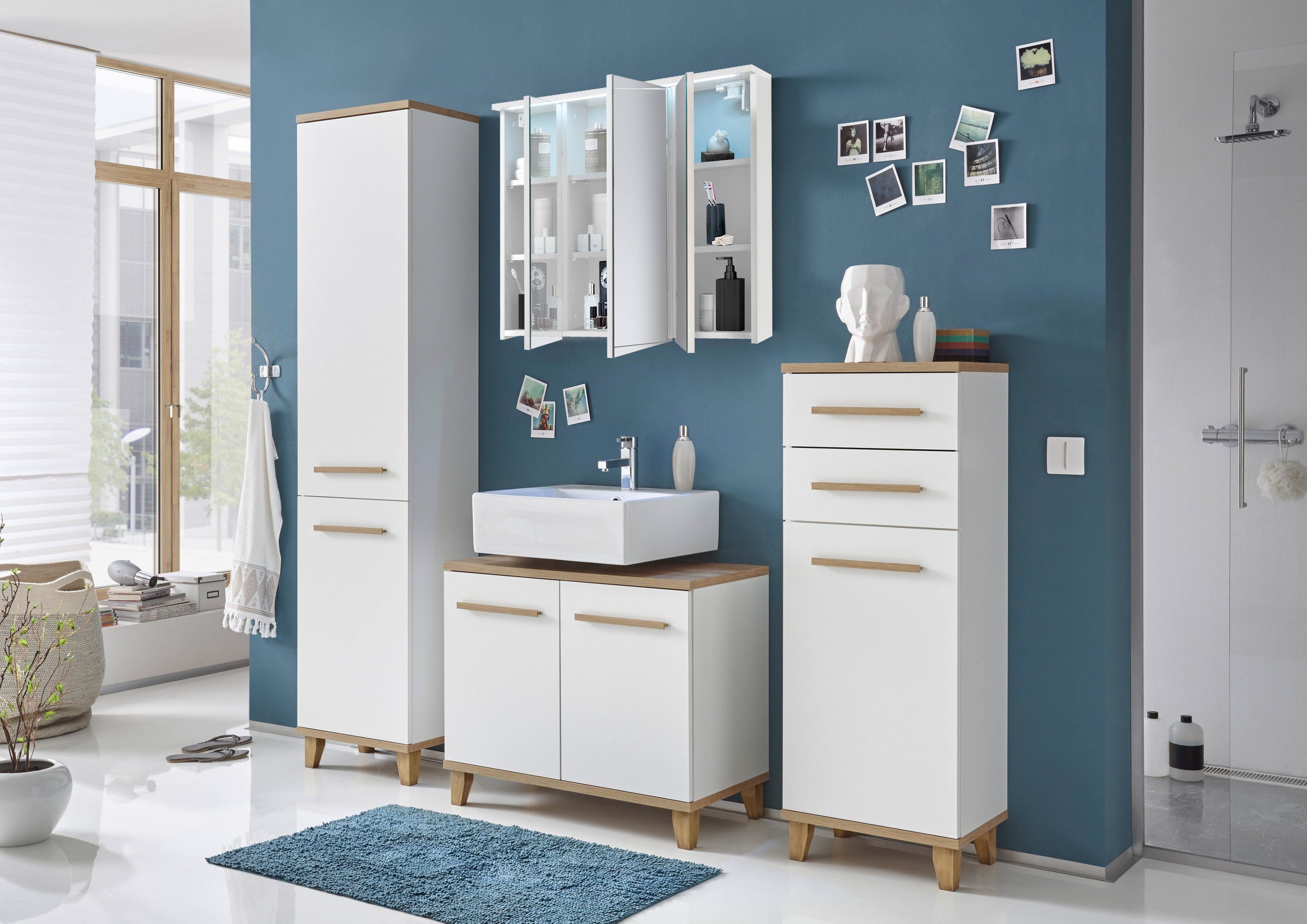 Aileenstore Spiegelschrank DUO Breite 100 cm, Schalter-/Steckdosenbox, LED-Beleuchtung