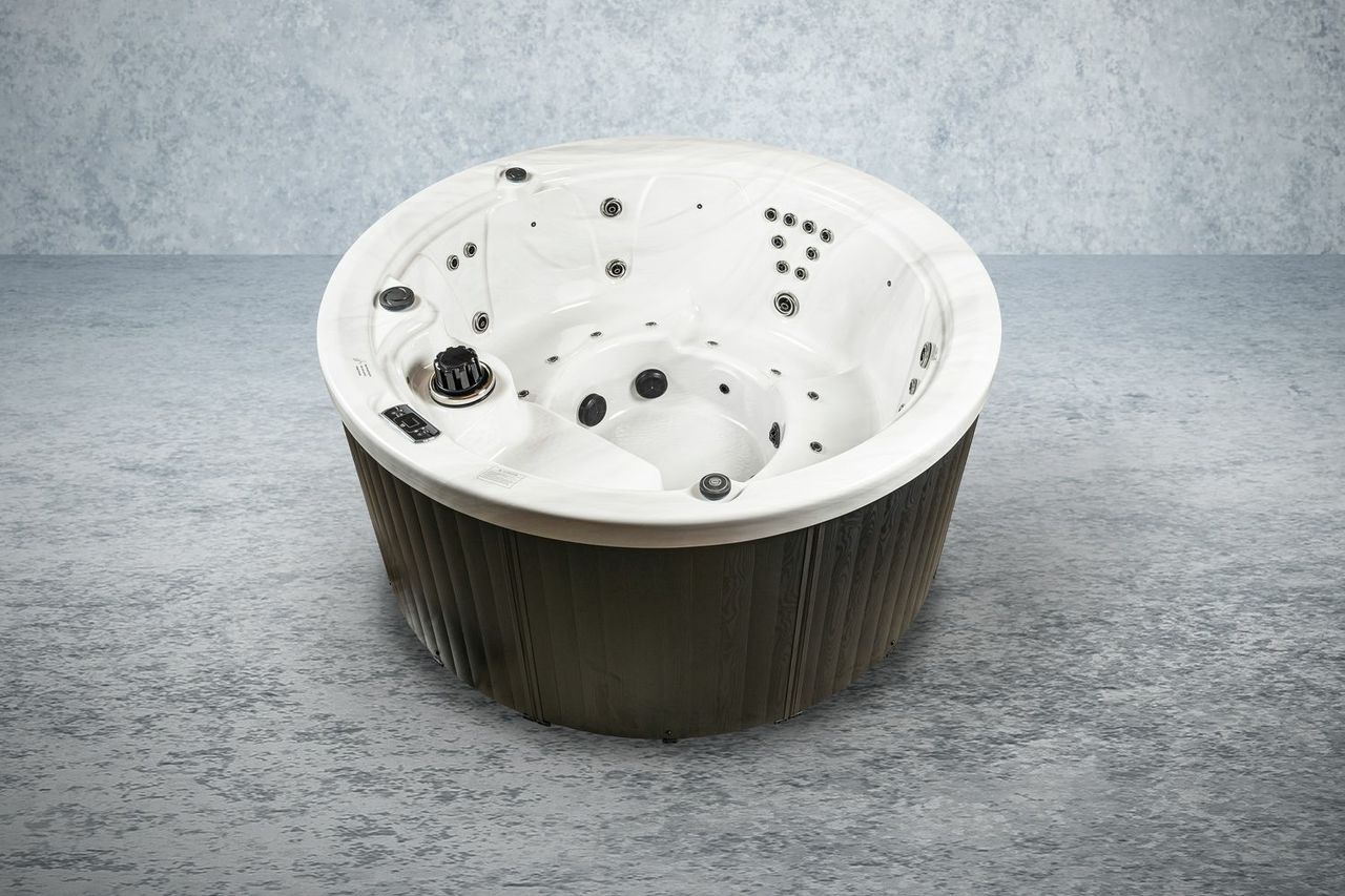 PureHaven American Outdoor-Whirlpool 208x208 cm für 4 Personen mit 33 Massagedüsen Gecko Computersystem Heizung LEDs Farbe Sterling Silber/Grau