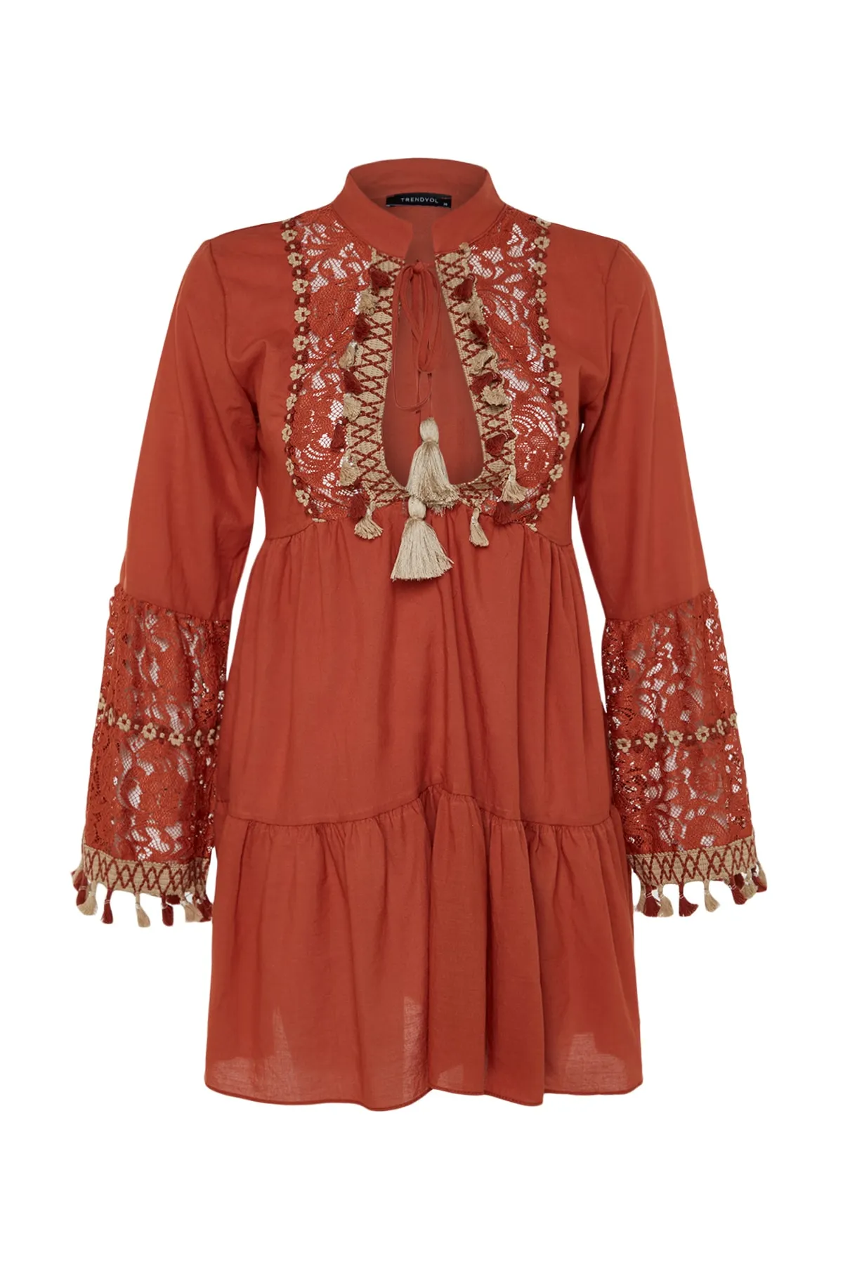 Trendyol Collection  Braunes, gewebtes, besticktes Mini-Strandkleid aus 100 % Baumwolle TBESS20EL0862