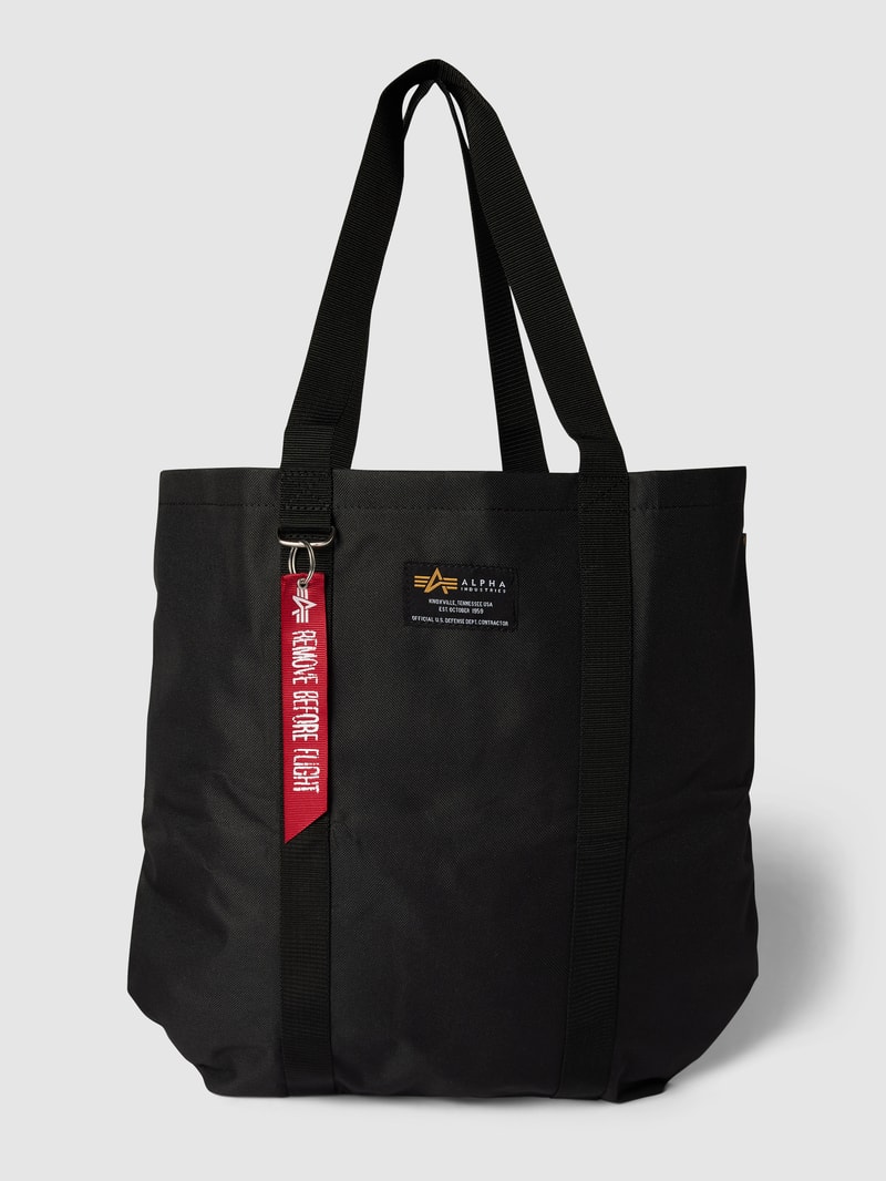 Tote Bag mit Label-Patch Modell 'LABEL SHOPPING BAG' in schwarz