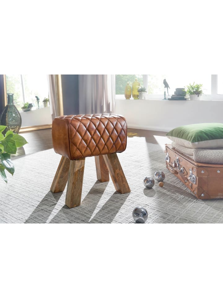 KADIMA DESIGN Sitzhocker Echtleder / Massivholz 40x48x27 cm Modern Fußhocker, günstig kaufen onesize