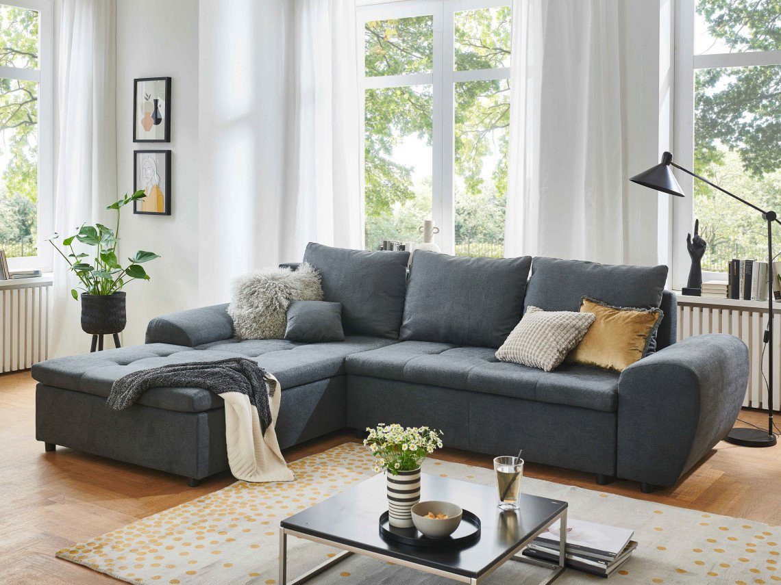Kabs Polsterwelt Ecksofa Isa, Bettkasten, Schlaffunktion, Stauraum, Zierkissen, Made in Europe