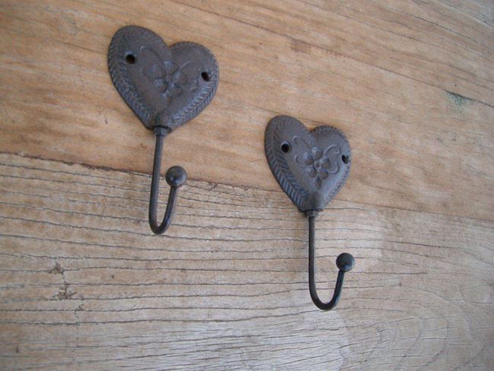 Deko-Impression Wandhaken Haken Wandhaken Herz 2er Set Guss- u.Eisen massiv Landhausstil, (2-St)