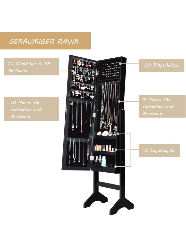 COSTWAY Schmuckschrank mit glitzernden Rahmen in Schwarz günstig kaufen onesize