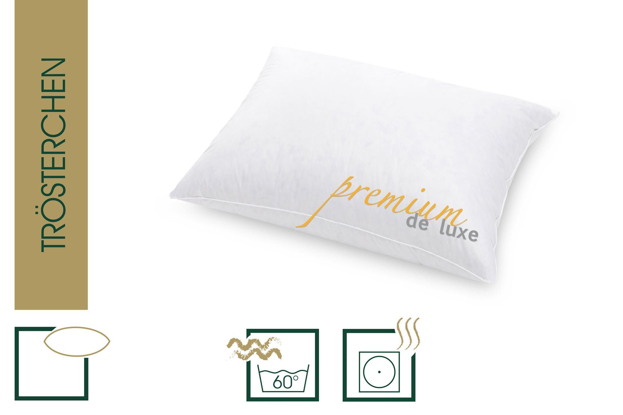 Daunenkissen Premium de Luxe, HANSKRUCHEN, Füllung: 90% Daunen, 10% Federn, Bezug: 100% Baumwolle, 35x40 cm, hergestellt in Deutschland, allergikerfreundlich