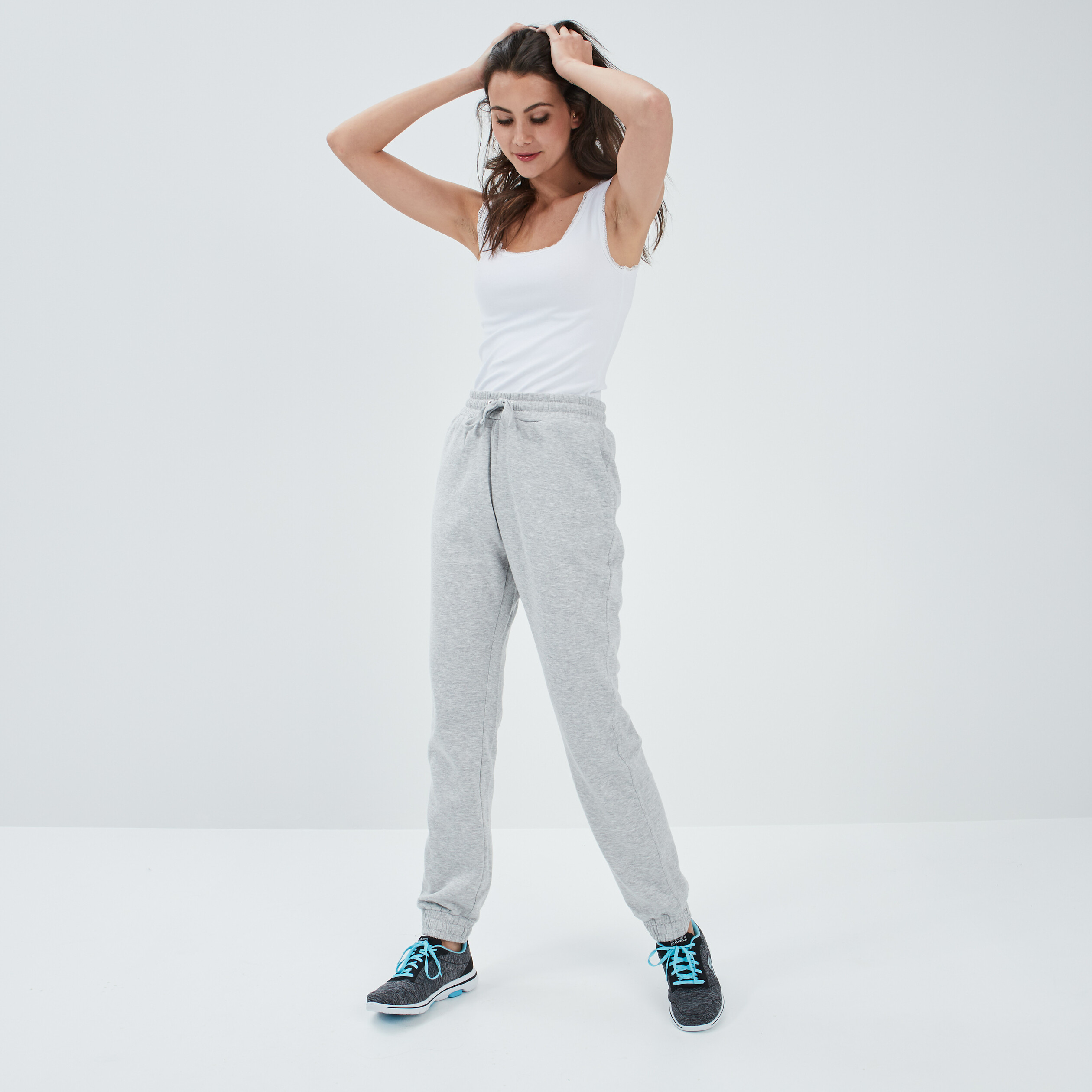 Pantalon jogging droit molleton gris clair femme | La Halle