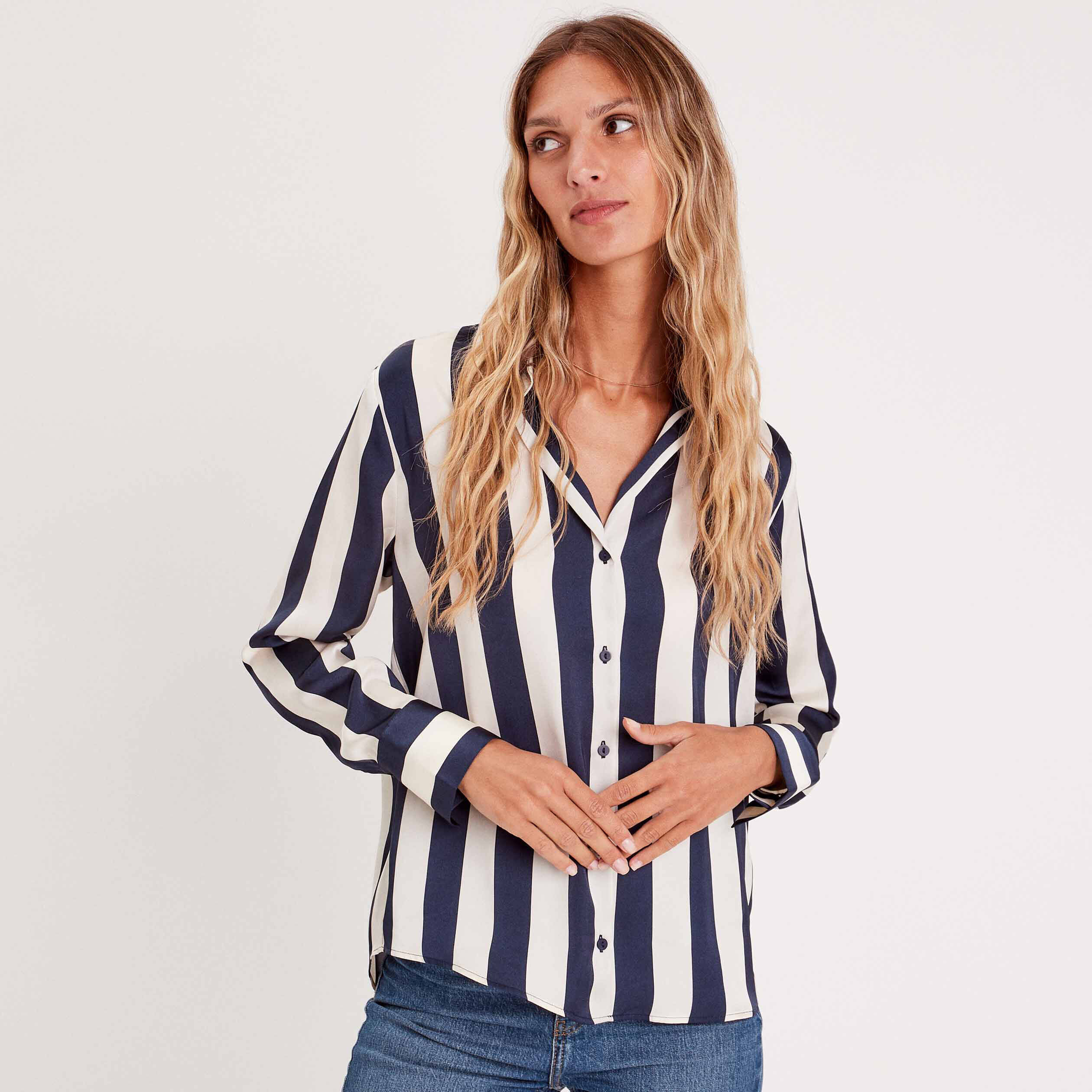 Chemise manches longues satin blanc femme | Cache Cache